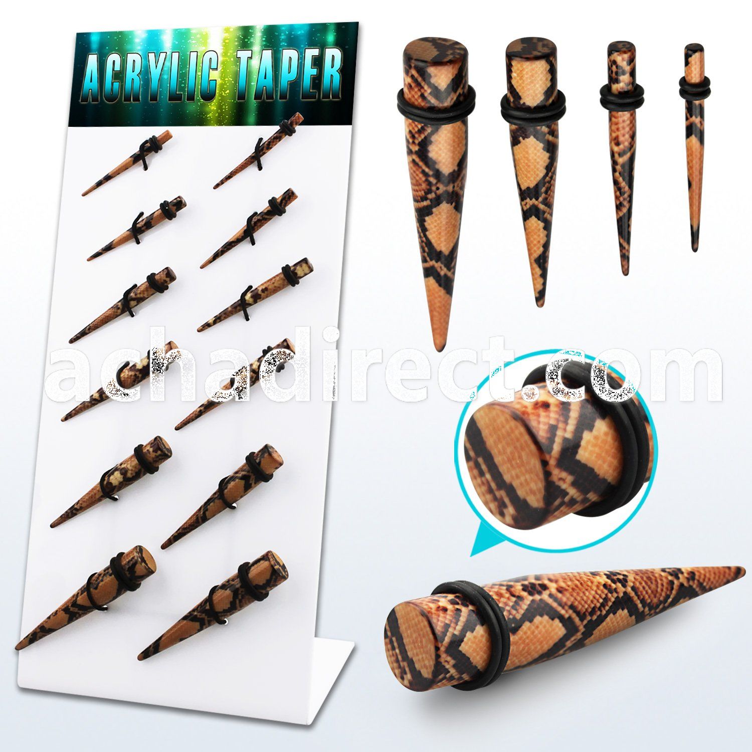 dapg88 board of snake skin printed acrylic tapers with o ring
