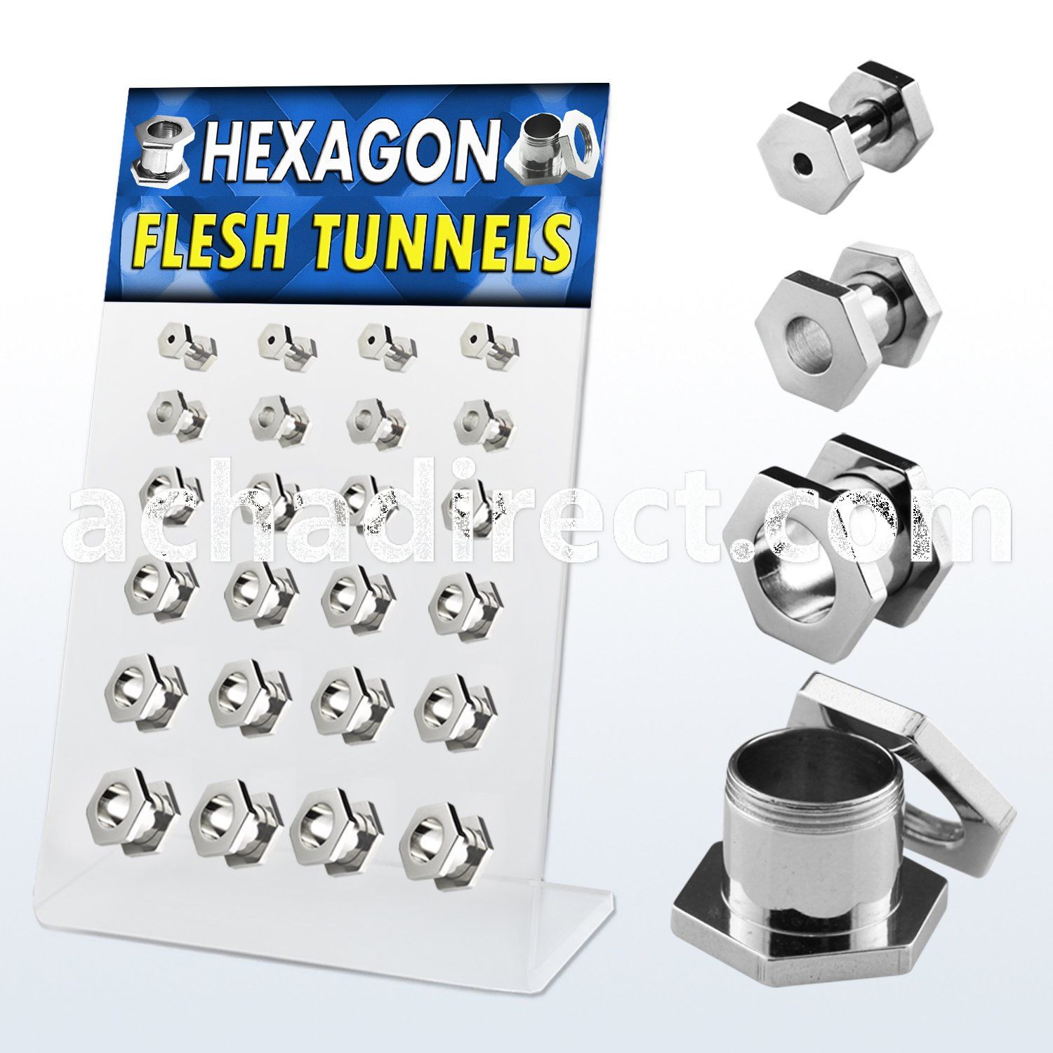 dapg8 board of polished 316l hexagon screwfit flesh tunnel
