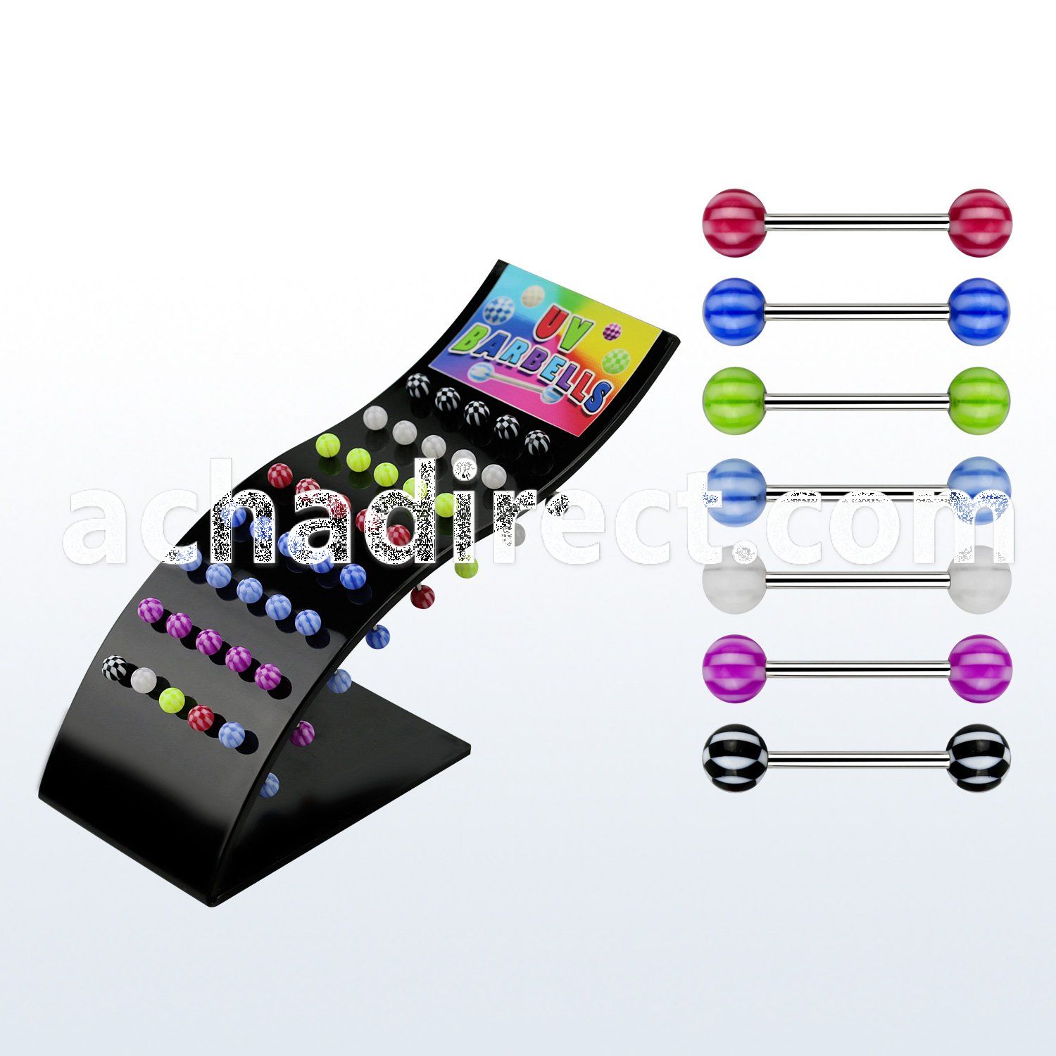 dbbchk 316l steel tongue barbell with acrylic checkered ball