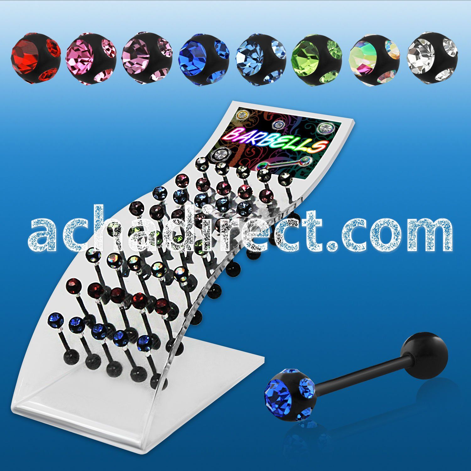 dbbtc3b pvd 316l steel tongue barbell w 6mm jewel steel ball