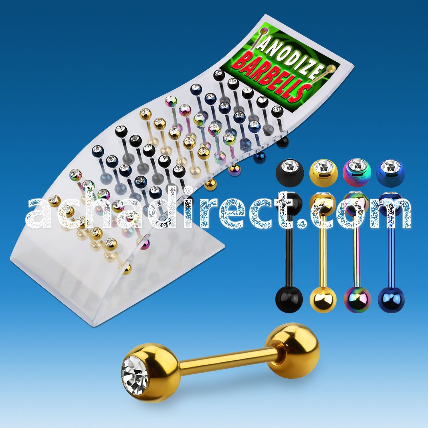 dbbtc pvd 316l steel tongue barbell w 6mm jewel steel ball