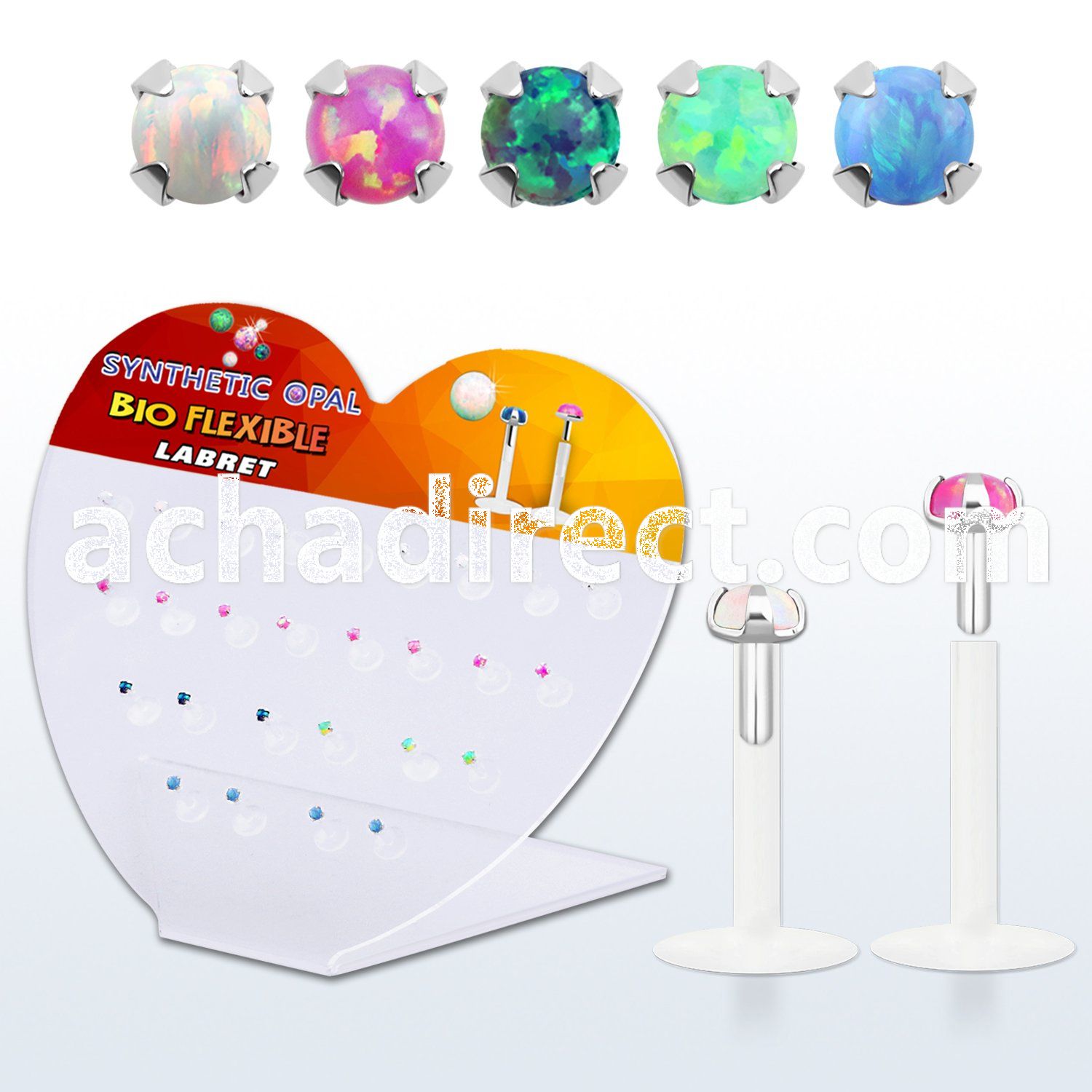 dbilpo2 display w bio flex labret w prong set 2mm synthetic opal