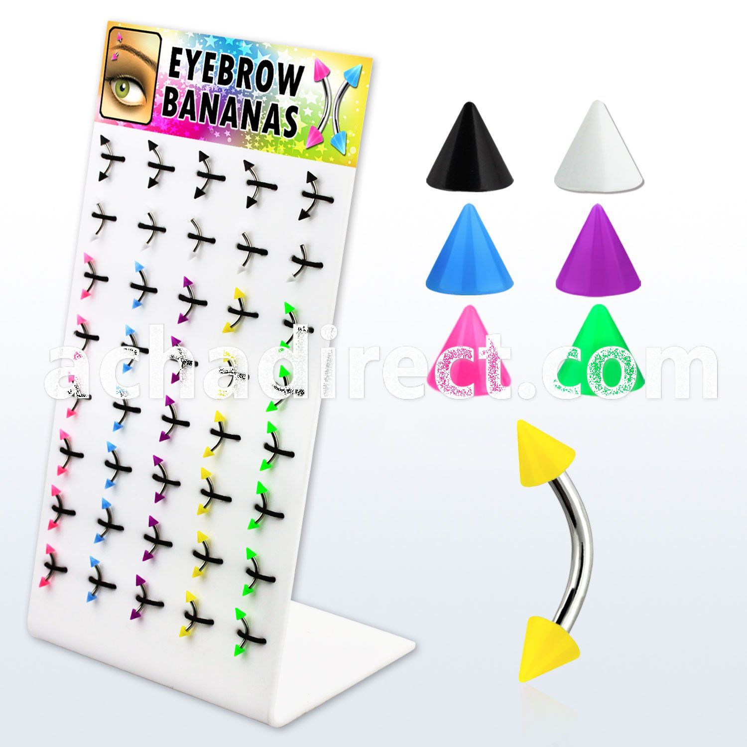 dbjmx12 316l steel eyebrow banana with solid color 3mm cones