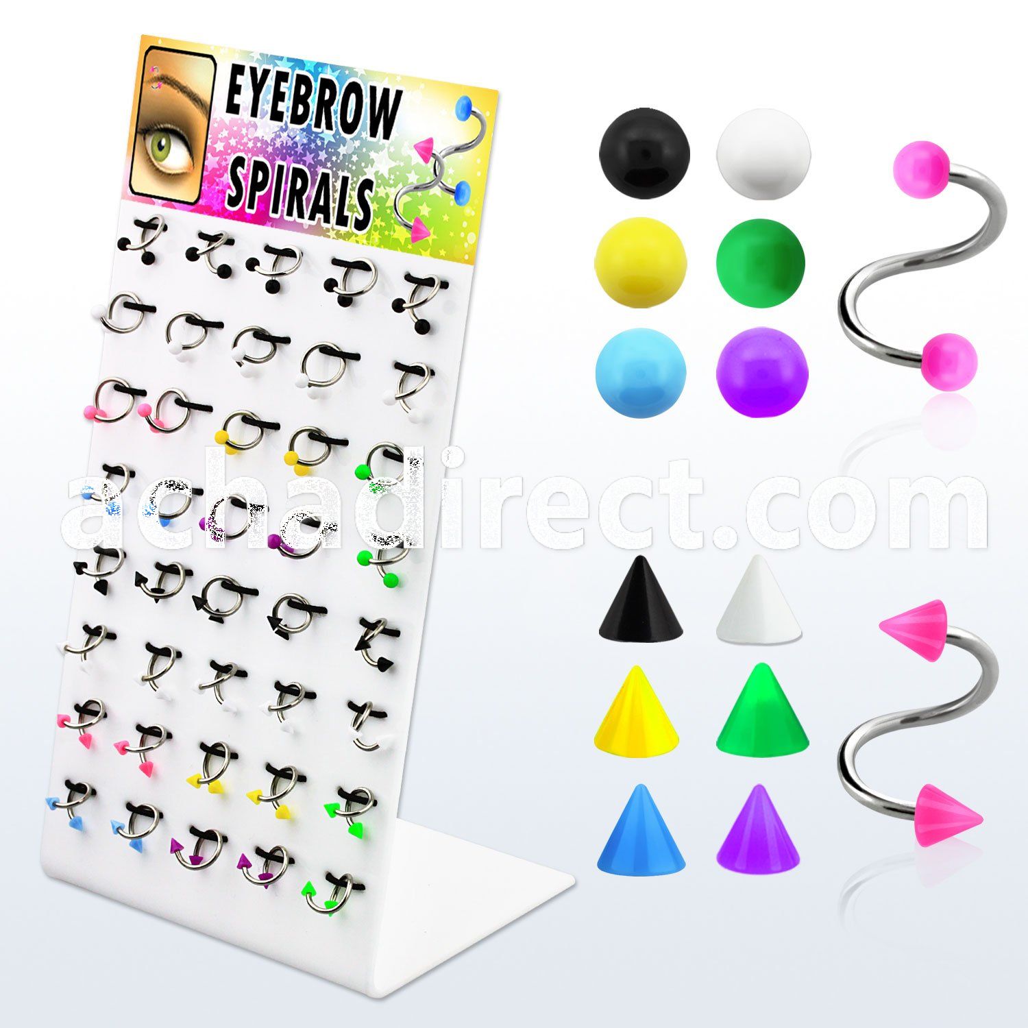 dbjmx13 316l steel eyebrow spiral with 3mm balls cones