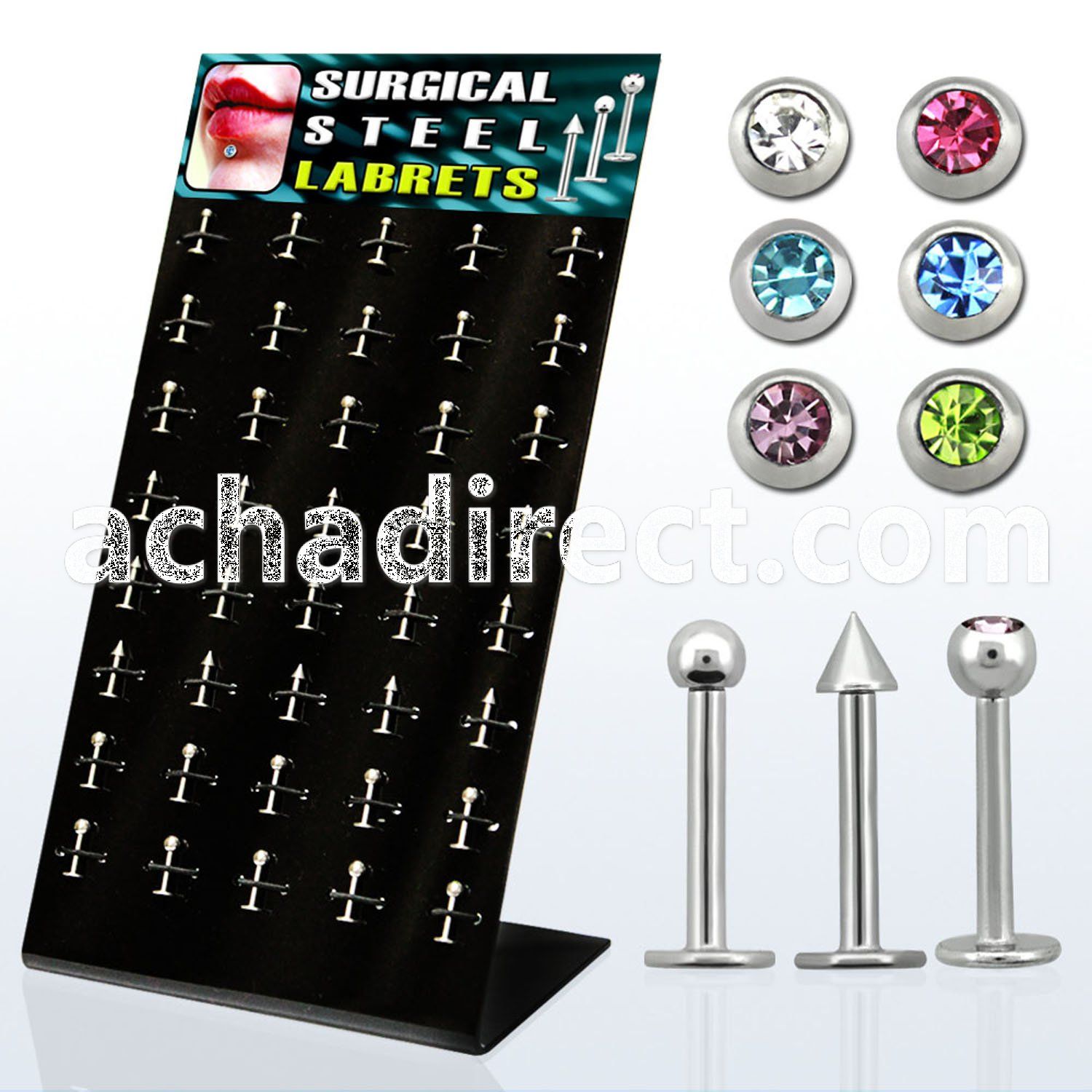 dbjmx2 316l labret with 2 2 5 3mm ball cone jewel ball