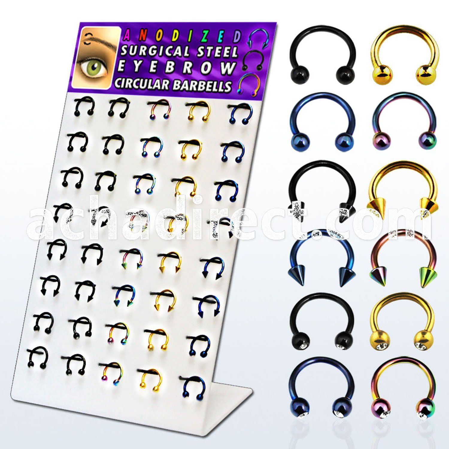 dbjmx6 anodized 316l circular barbell with ball cone jewel