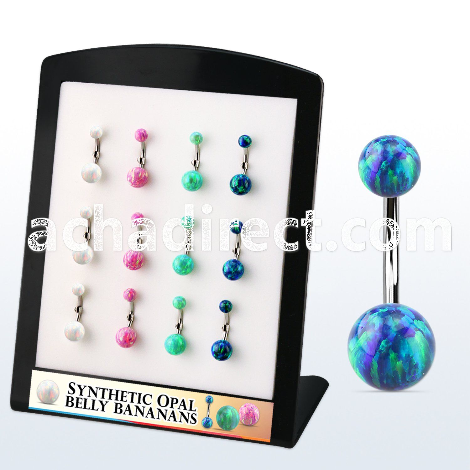 dbn2opg display w steel belly bananas w 5mm 8mm opal balls