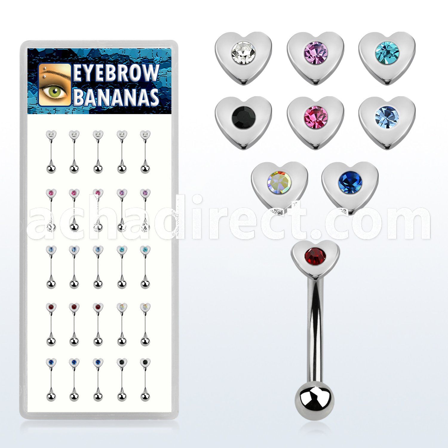 dbnem5 316l steel eyebrow banana with crystal heart 3mm ball