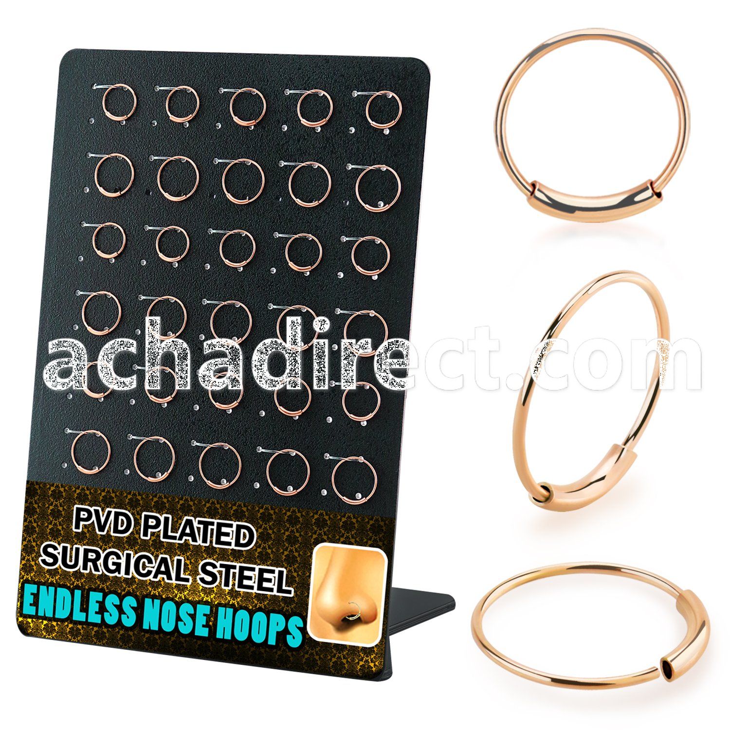 dend3 rosegold pvd 316l steel endless nose rings display 30