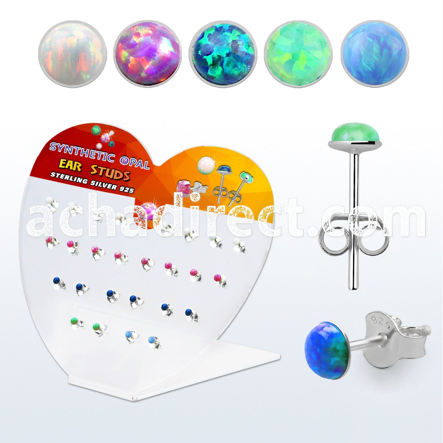 devo25 display w silver ear studs w 2.5mm synthetic opal top