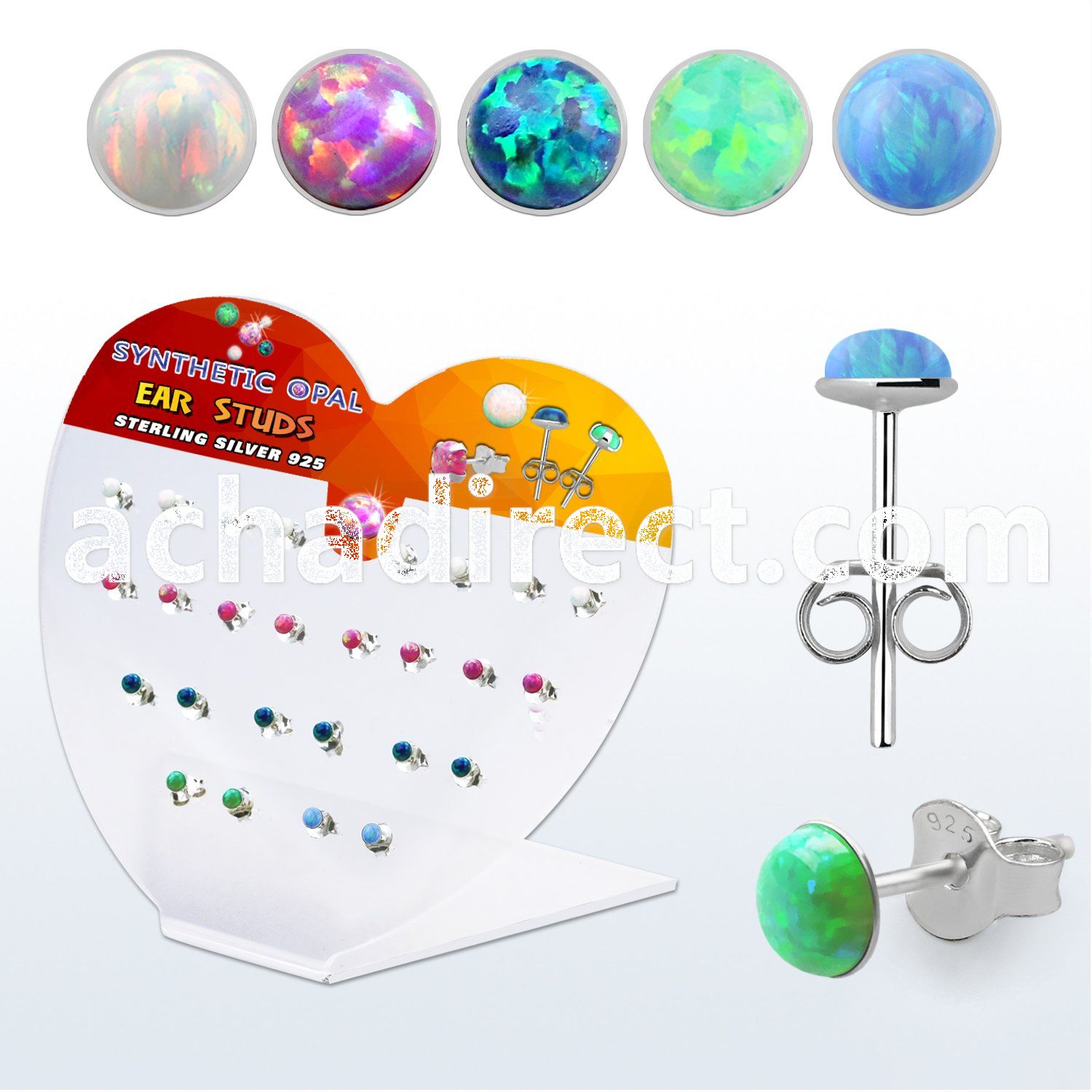 devo3 display w silver ear studs w 3mm synthetic opal top