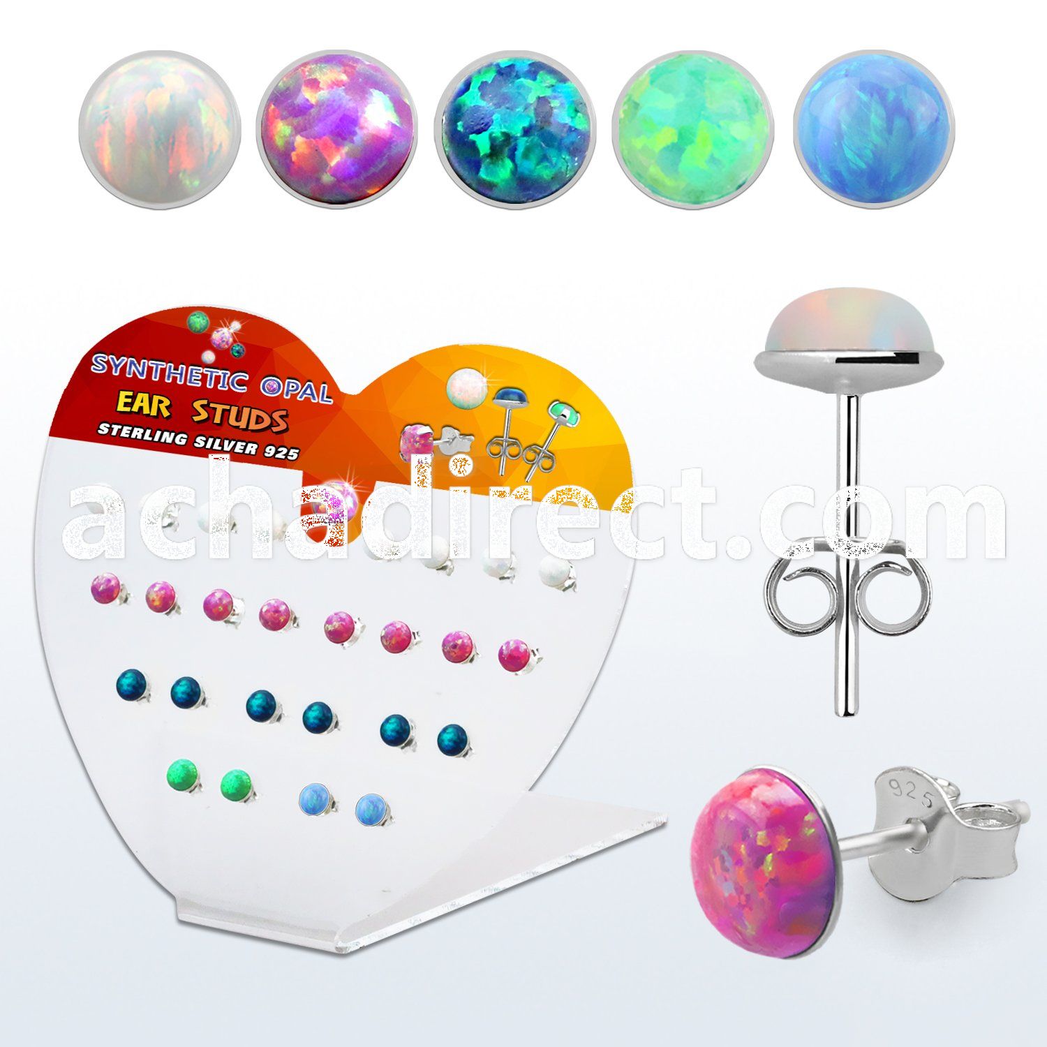 devo5 display w silver ear studs w 5mm synthetic opal top