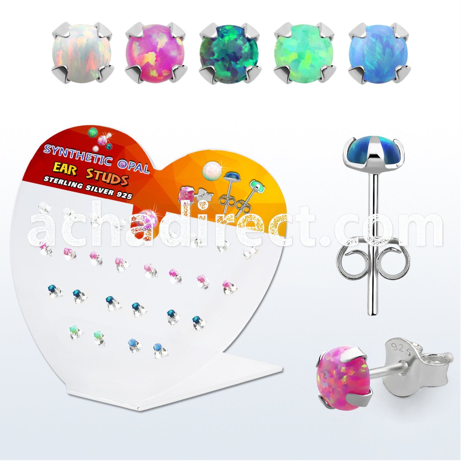 devpo3 display silver ear stud w prong set 3 synthetic opal top