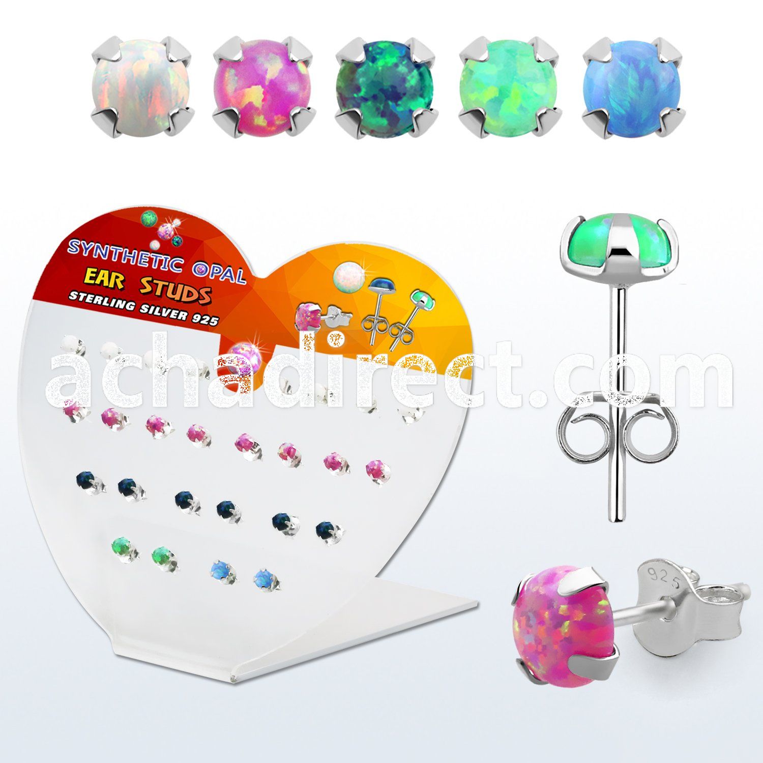 devpo4 display silver ear stud w prong set 4 synthetic opal top