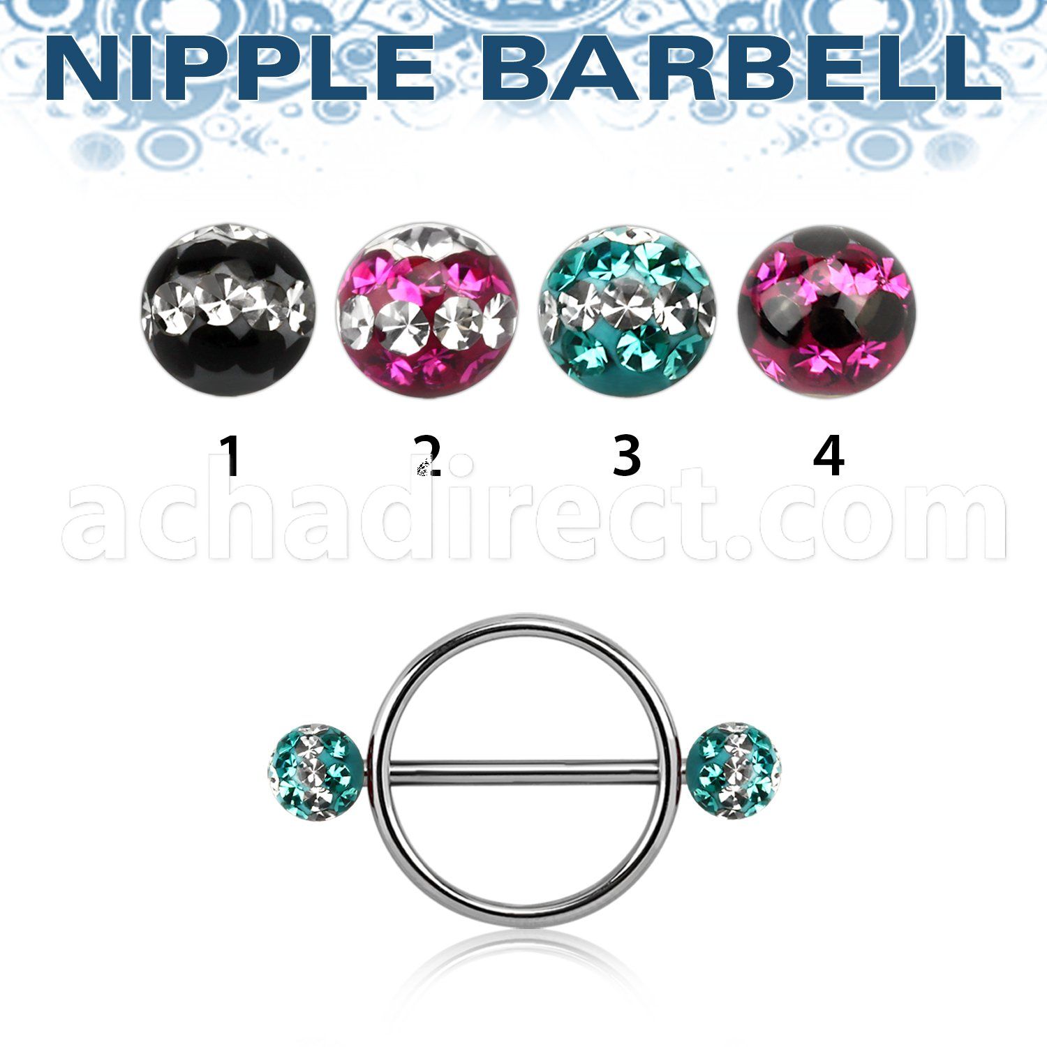 dfrnpe5 316l steel nipple shield w 2 5mm multi crystal balls