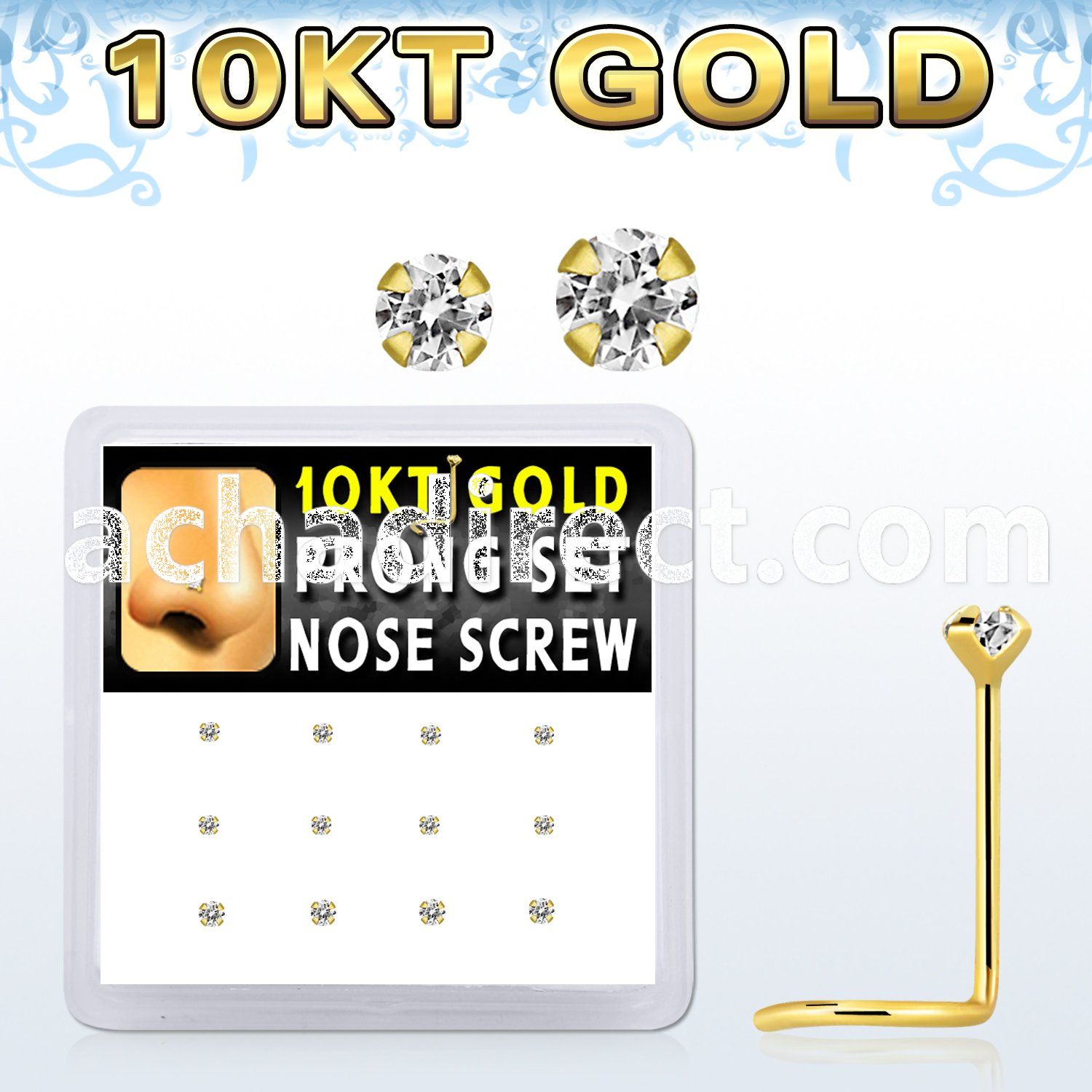 dgisc11 box w 10kt gold nose screws w 1.5 2 mm round cz tops
