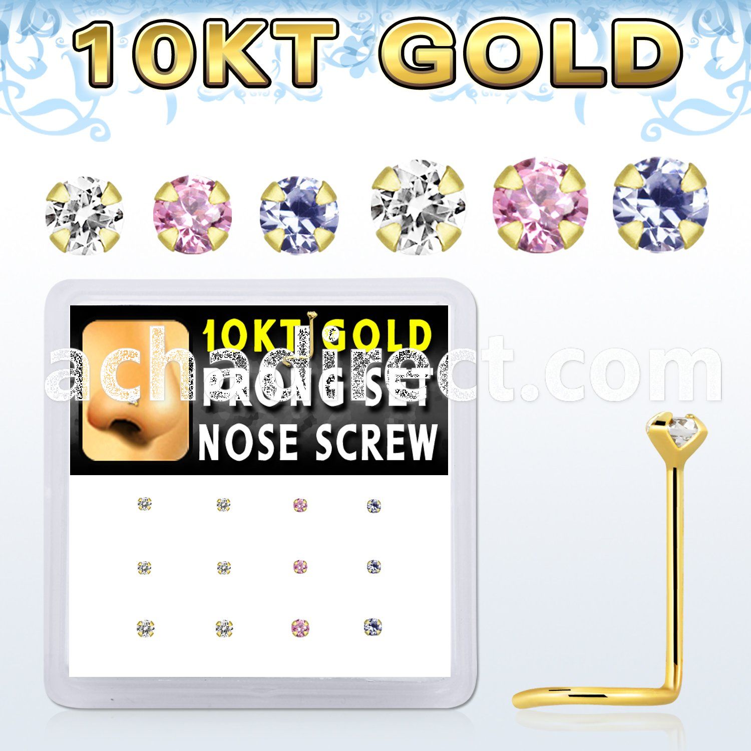 dgisc12 box w 10kt gold nose screws w 1.5 2 mm round cz tops