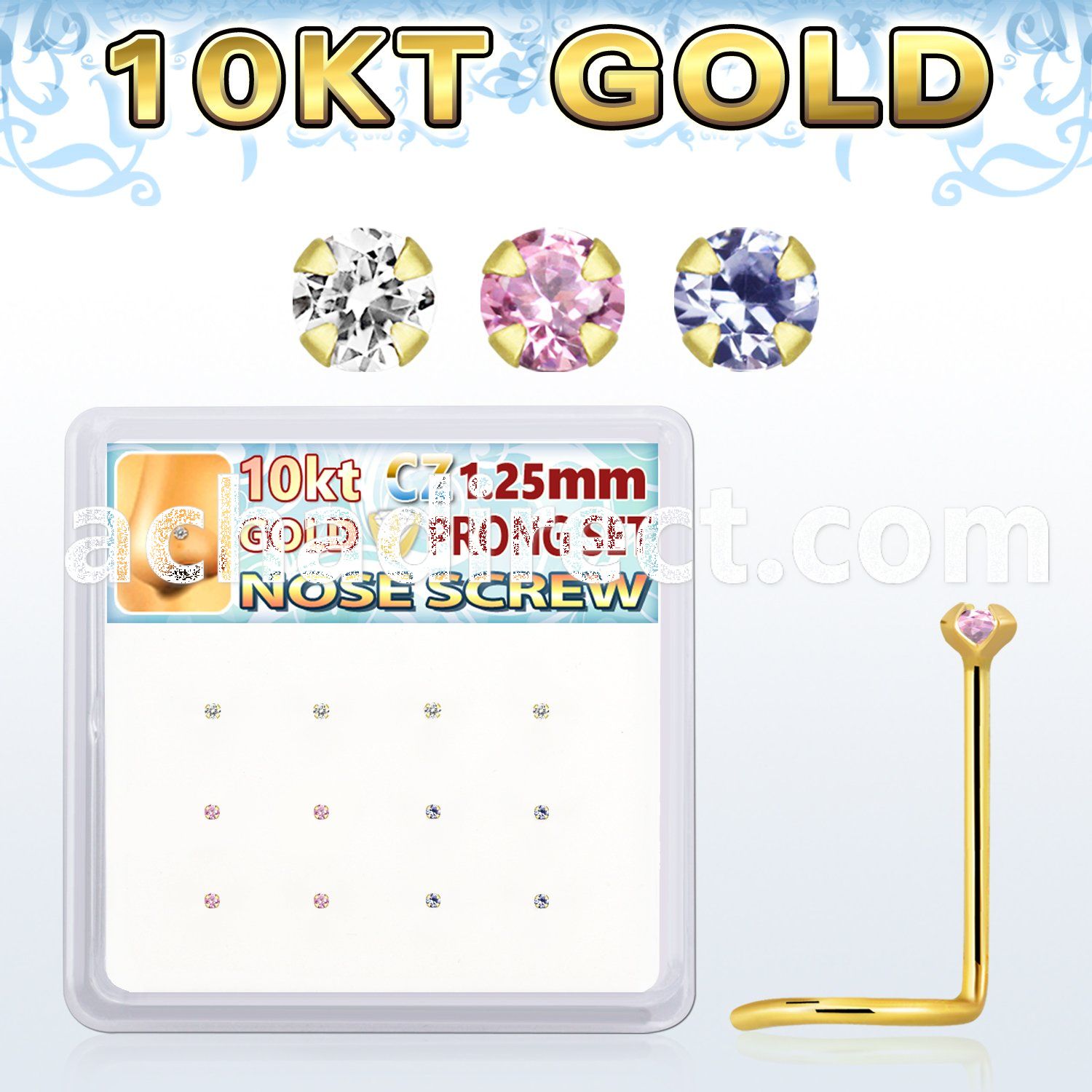 dgisc23 box w 10kt gold nose screws w 1.25mm round cz 