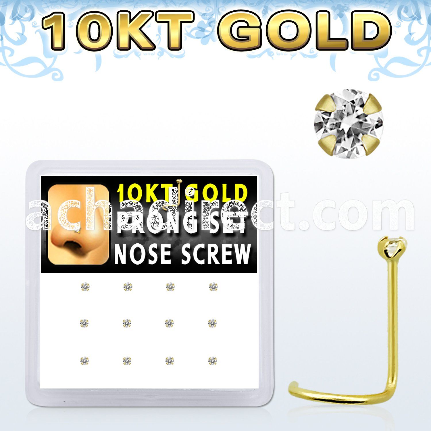dgisc2 10kt gold nose screw with 1.5mm prong clear round cz