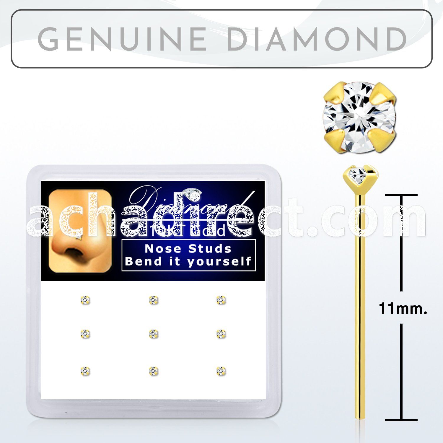 dgiys15 box w 10kt gold bend it nose stud w genuine diamond