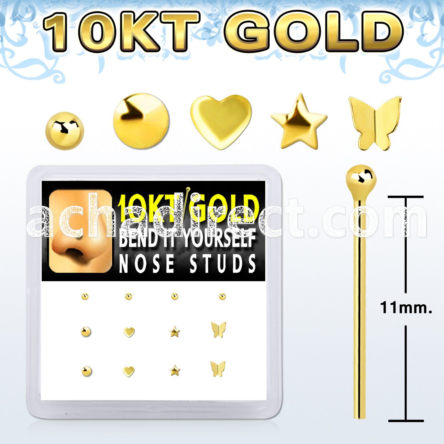 dgiys16 box w 10kt gold bend it nose screws w special shape cz