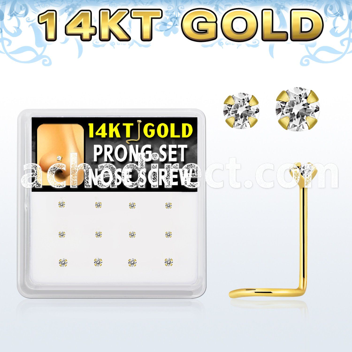dgsc11 box w 14kt gold nose screws w 1 5 2 mm round cz tops