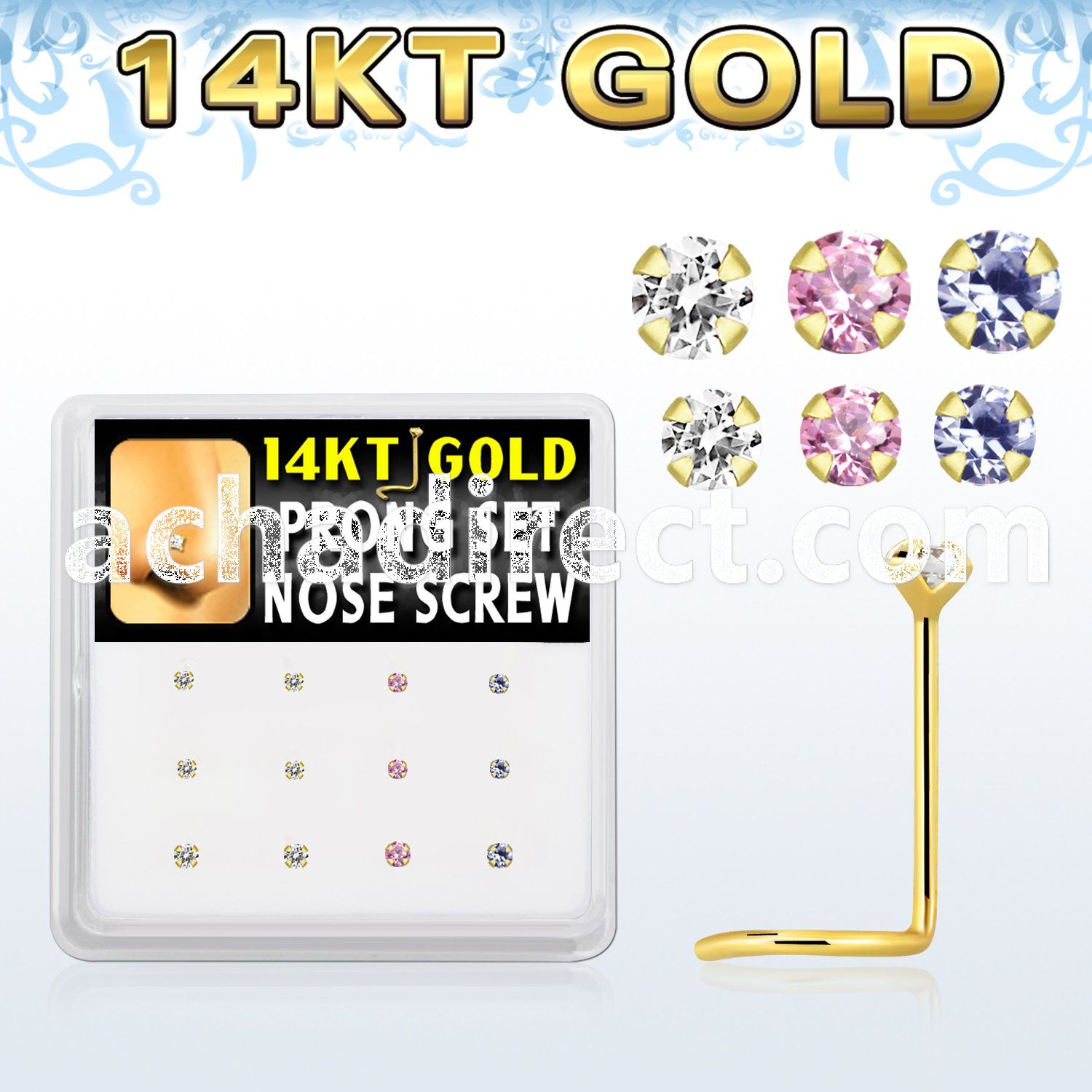dgsc12 box w 14kt gold nose screws w 1 5 2 mm round cz tops