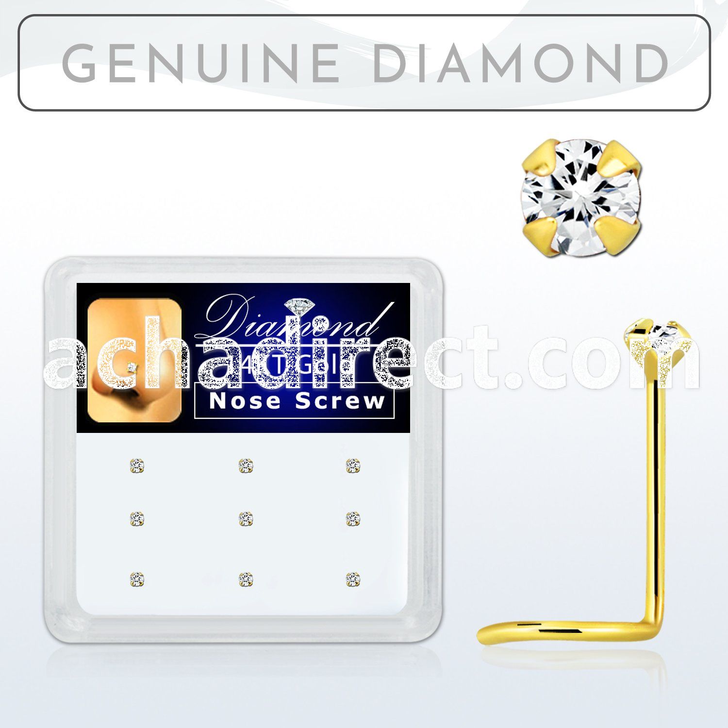 dgsc15 box w 14kt gold nose screws w 1 5 real prong set diamond