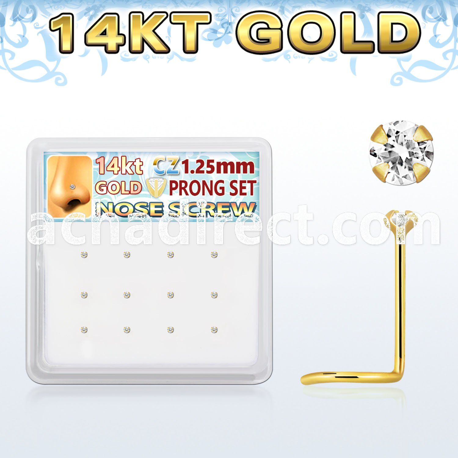 dgsc22 box w 14kt gold nose screws w 1.25mm clear round cz 