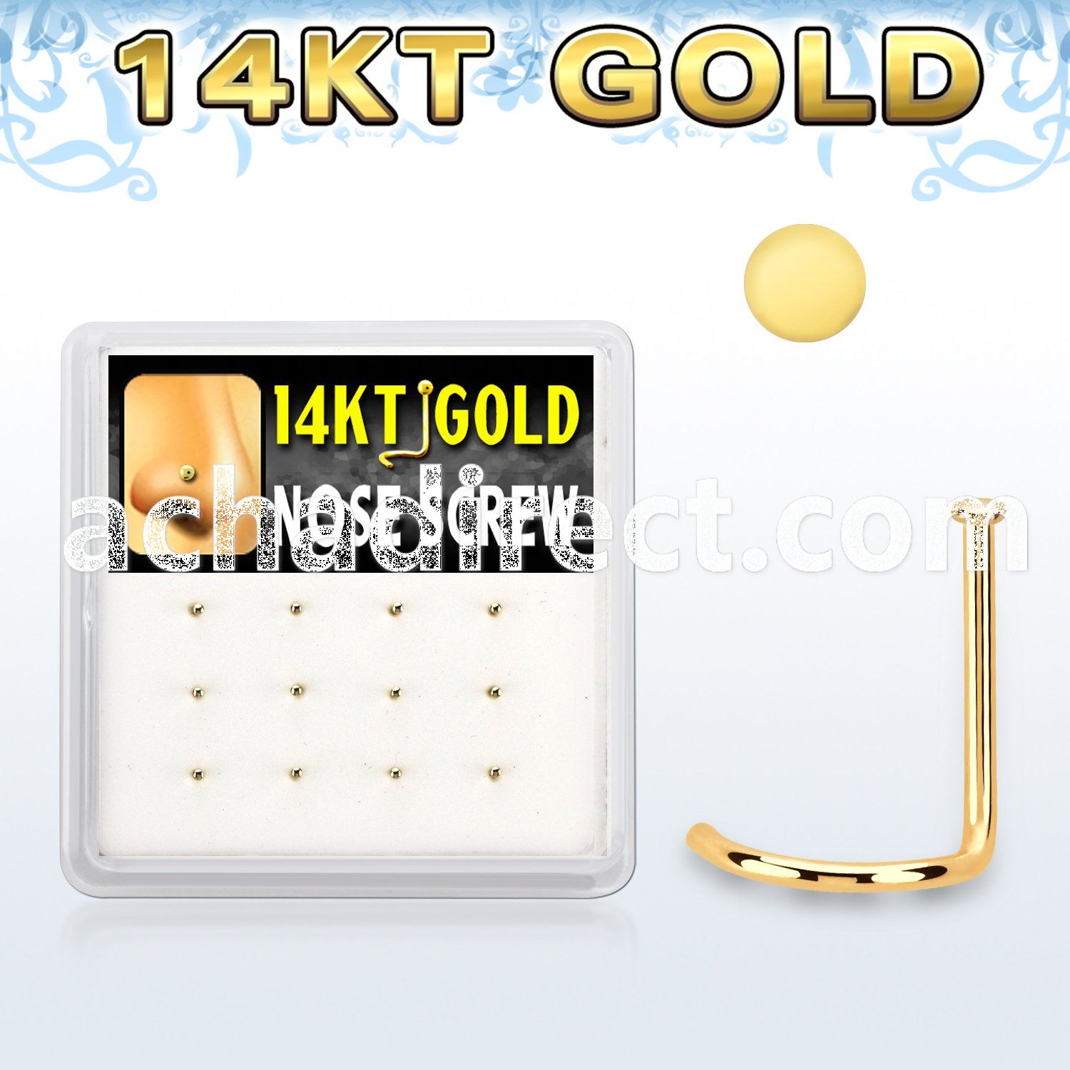 dgsc24 box w 12 14kt gold nose screws, 22g w round flat top
