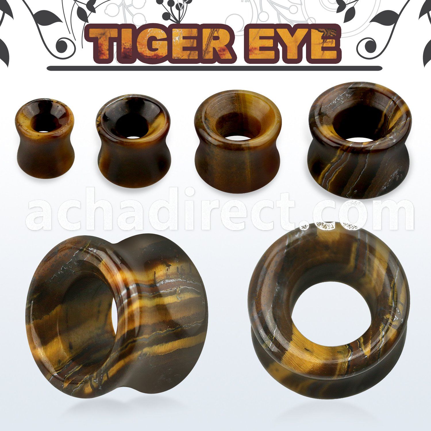 dgsm tiger eye double flared stone flesh tunnel