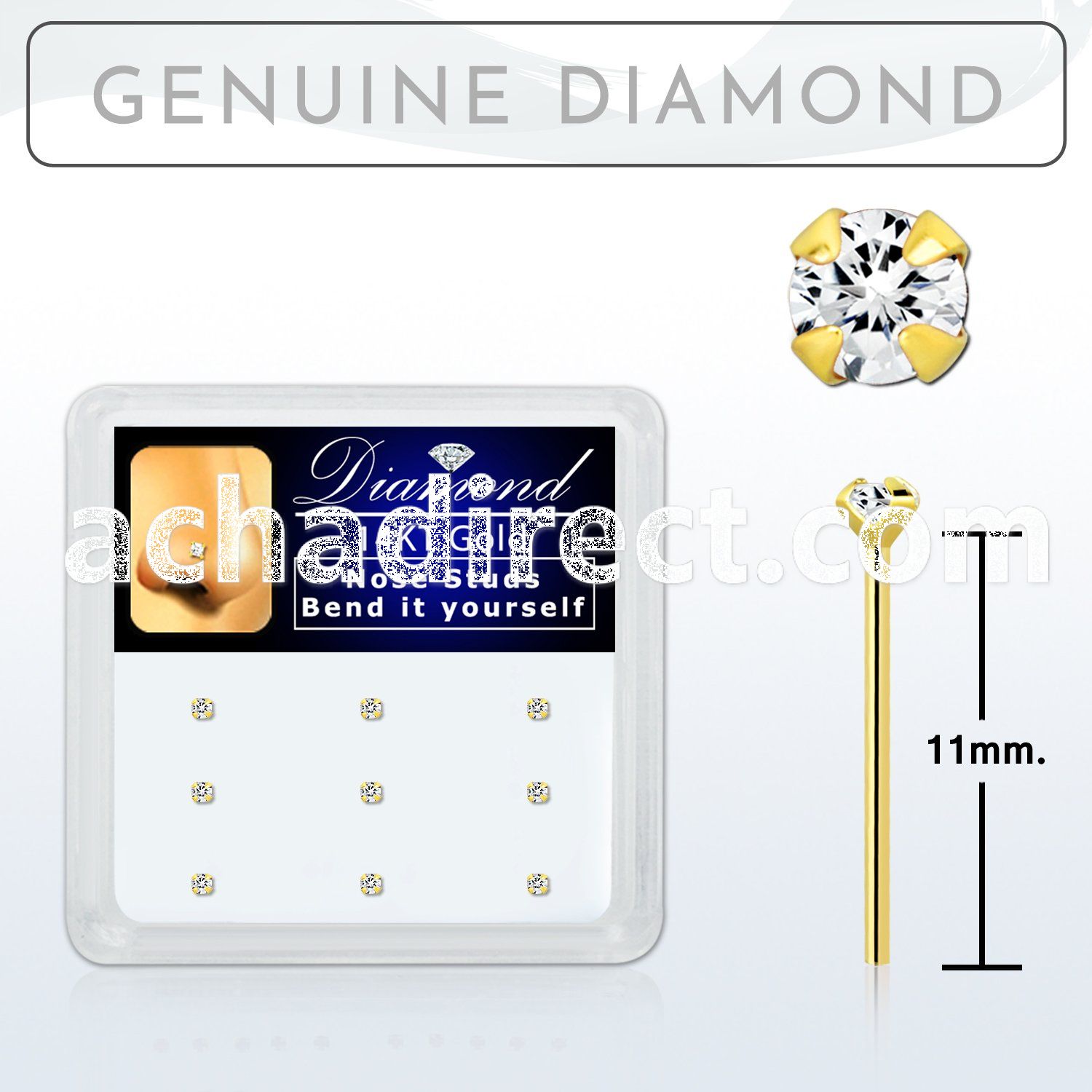 dgys15 box w 14kt gold bend it nose stud w genuine diamond