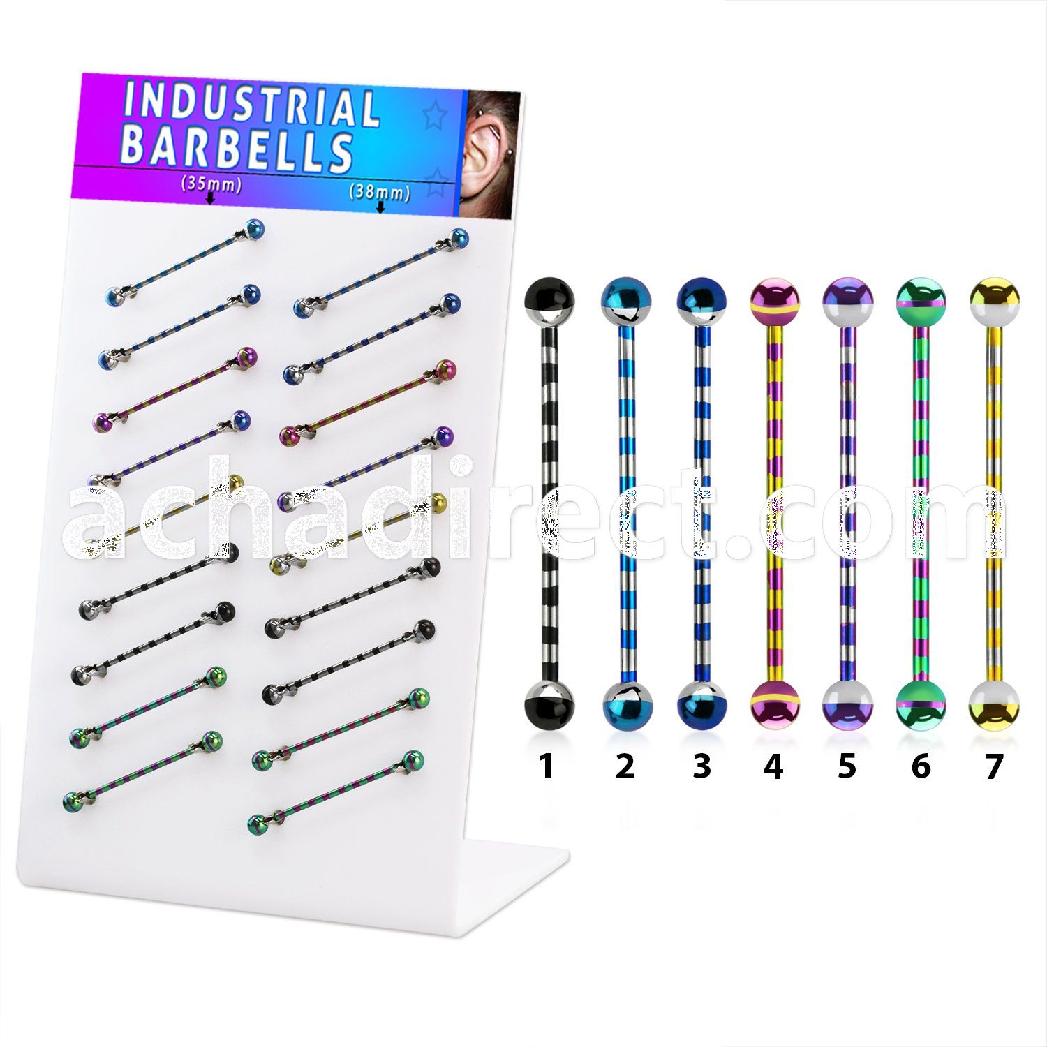 dind19 zebre striped pvd plated 316l industrial barbell