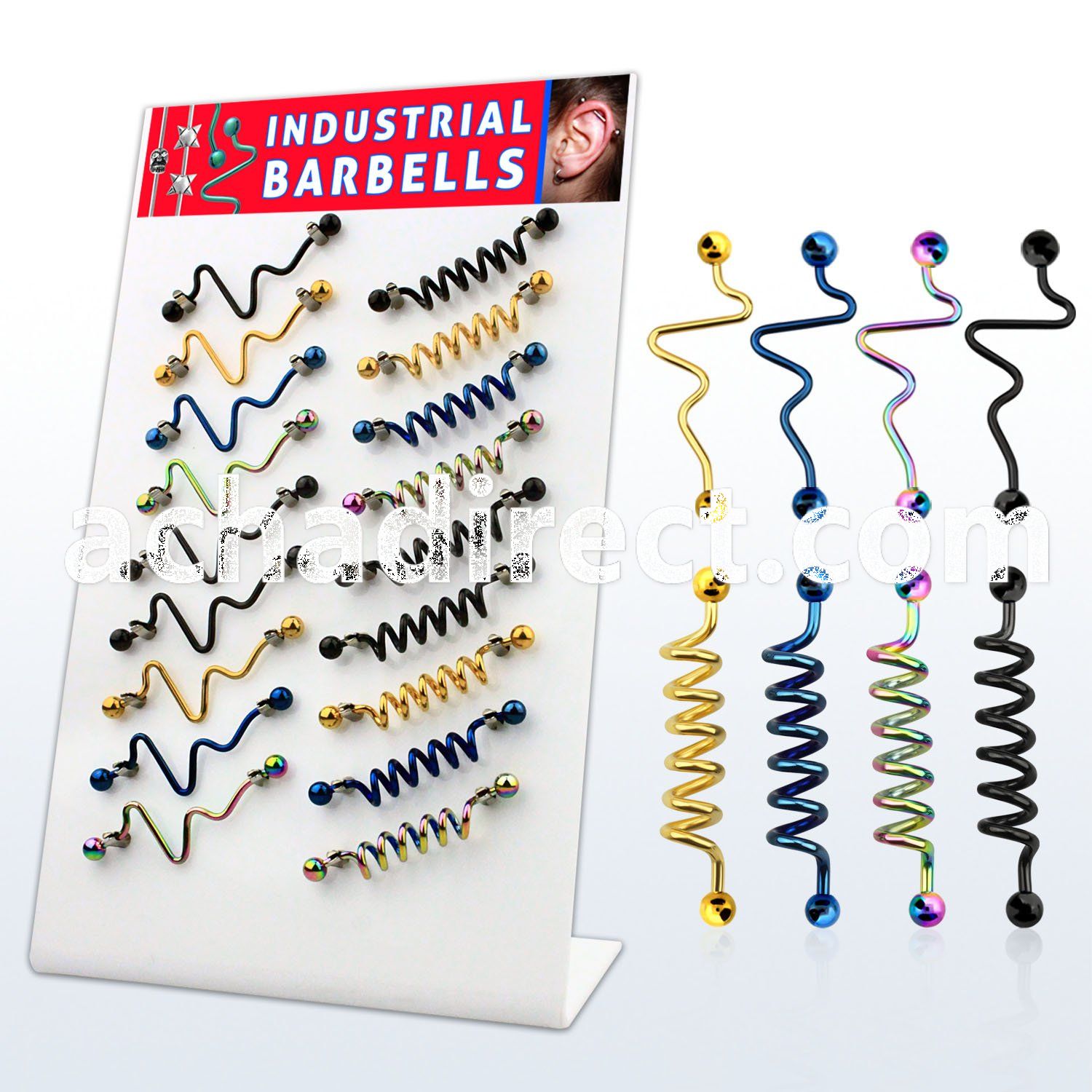 dind3 anodized 316l coil zig zag industrial barbell