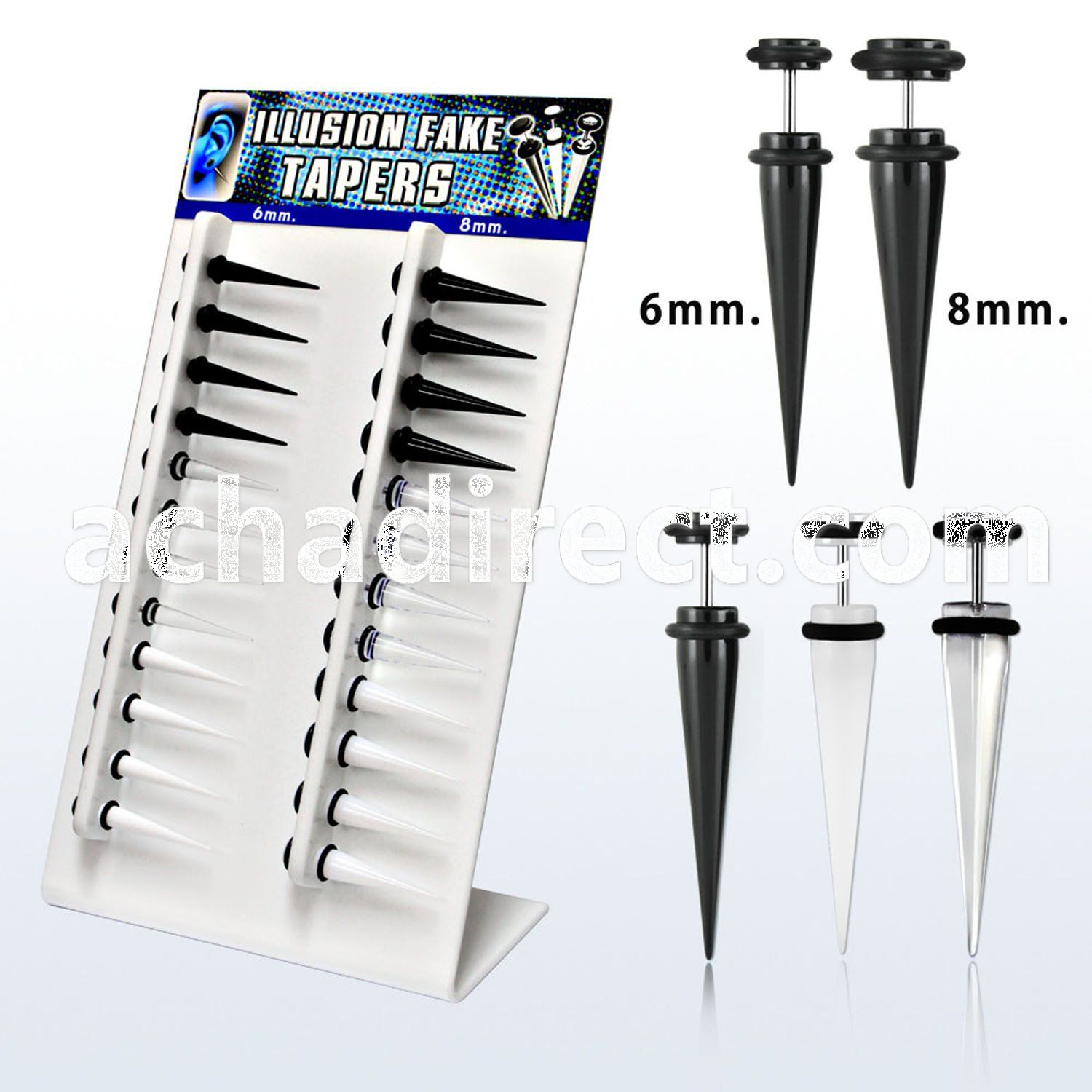 divtp2 display of acrylic fake taper w 6 8mm o ring