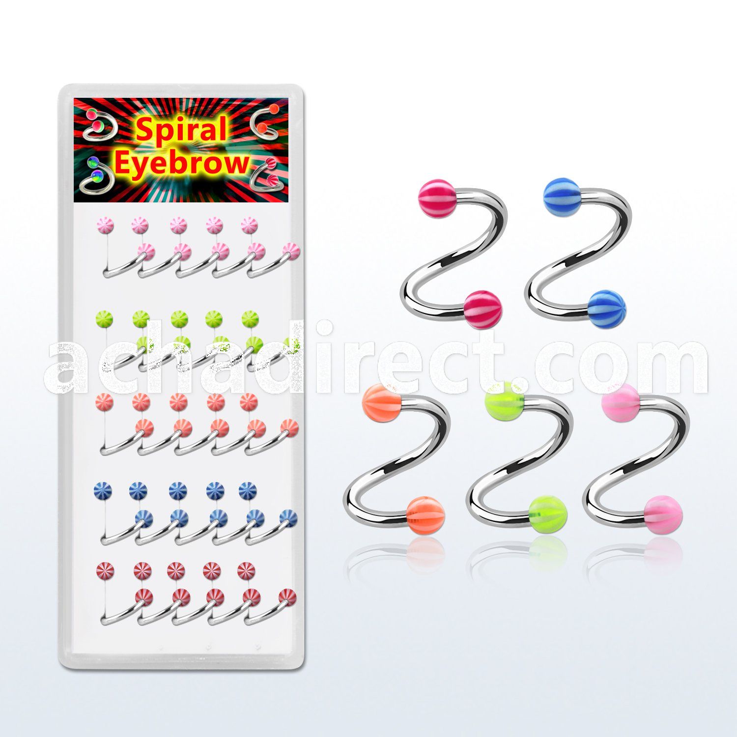 djspe6 316l steel eyebrow spiral with 3mm acrylic beach ball