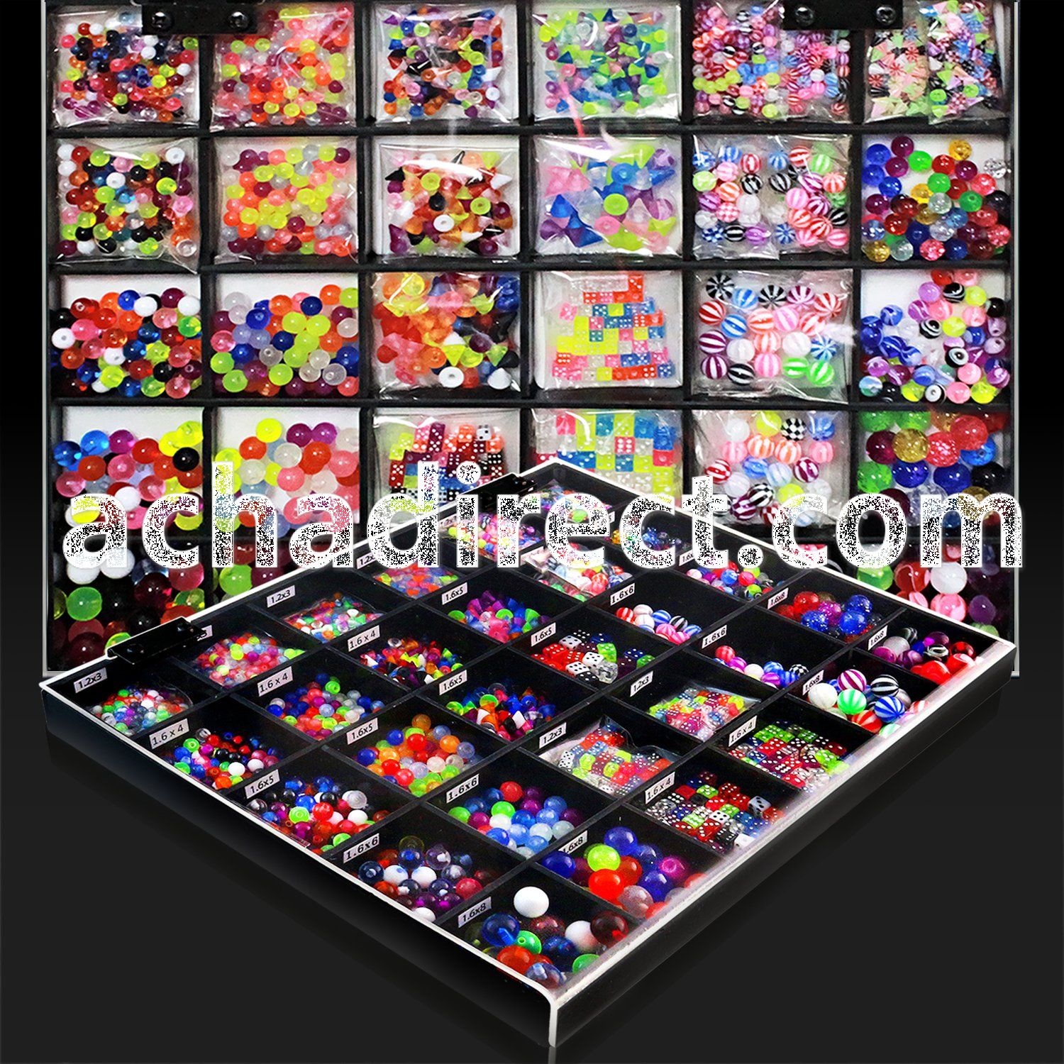 dmbj32 assorted acrylic body jewelry parts balls cones dices