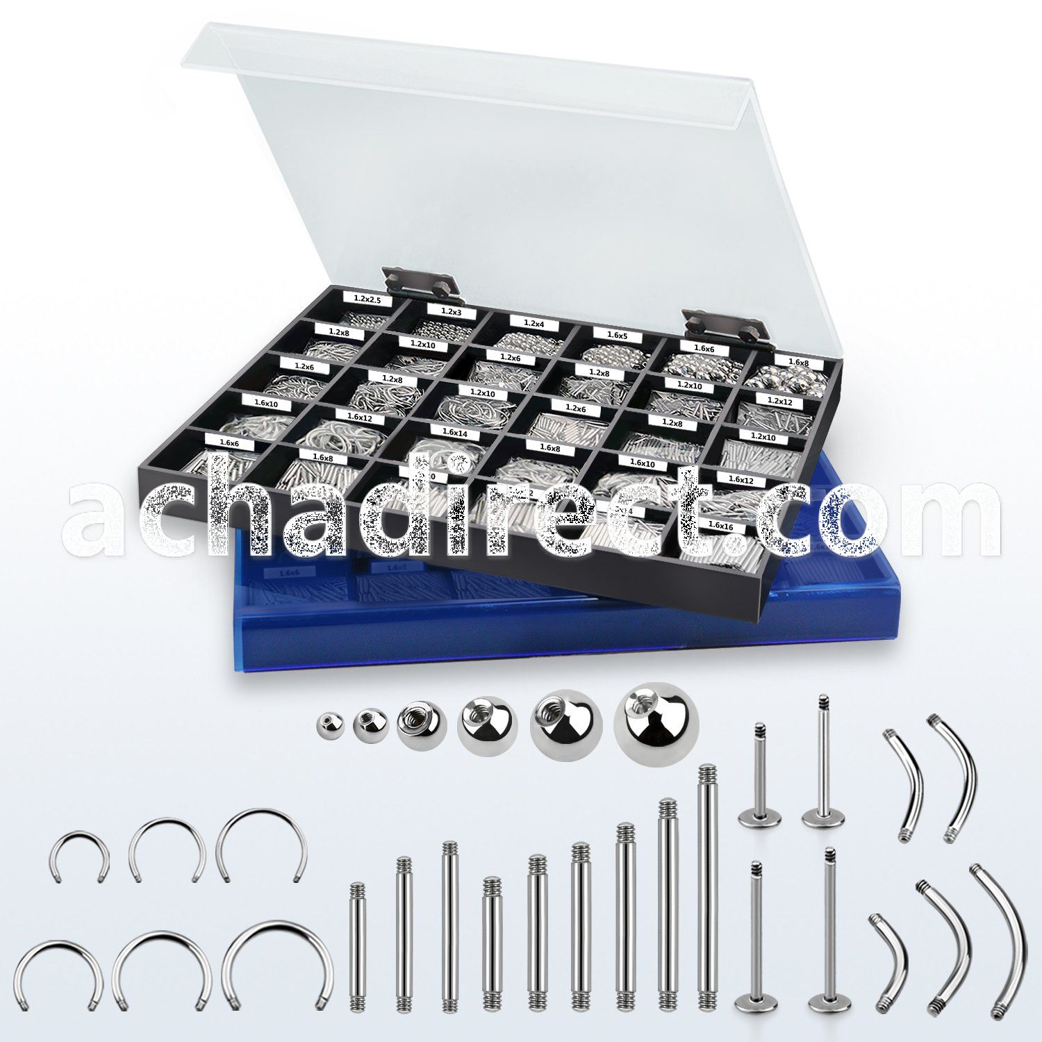 dmbj37 assorted 316l steel blue clear cover body jewelry parts