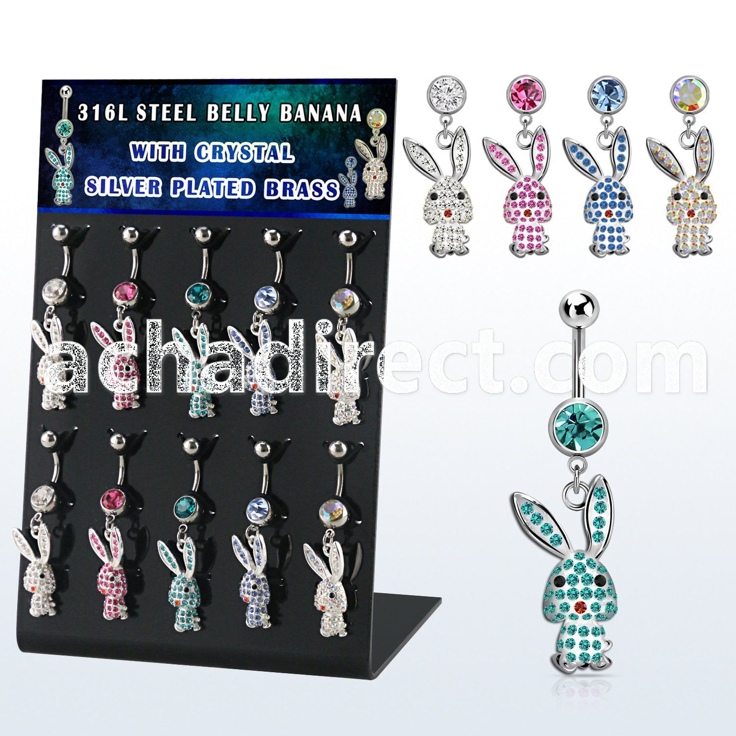 dmix17b display w steel belly banana w dangling crystal rabbit 