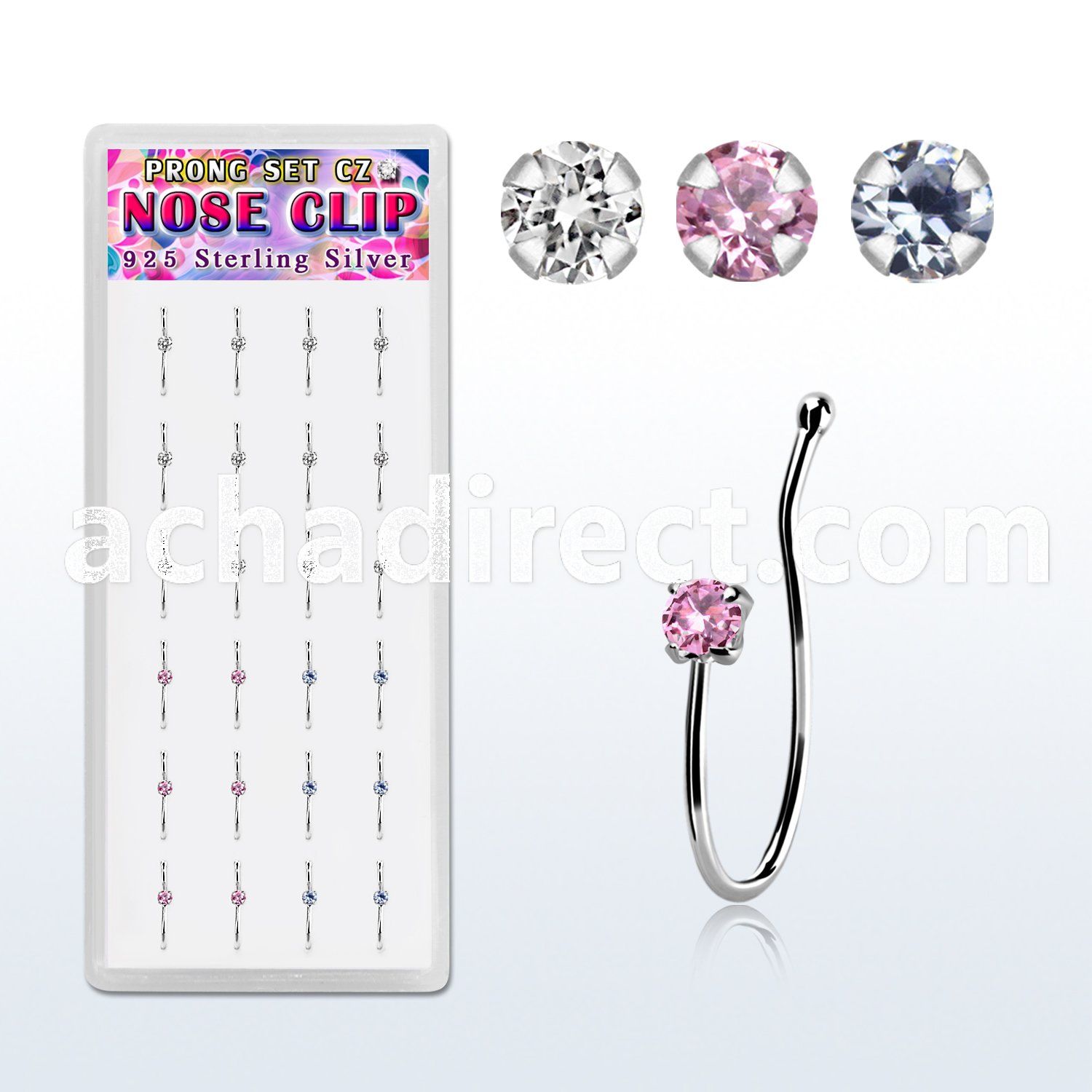 dncl11 box w 24 silver fake nose clips with 2mm color cz