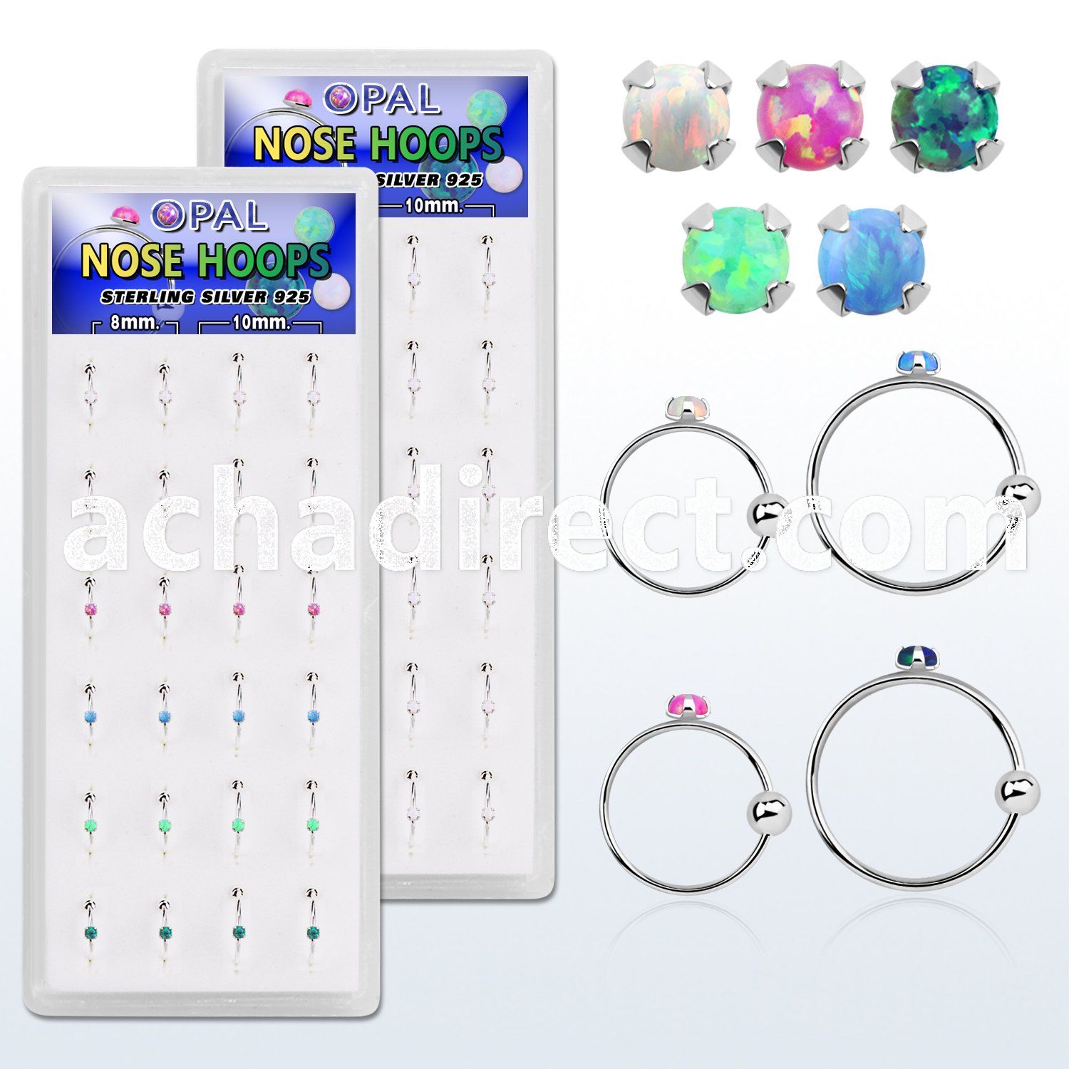 dnsm110 box w silver nose hoop w 1.5mm prong set synthetic opal