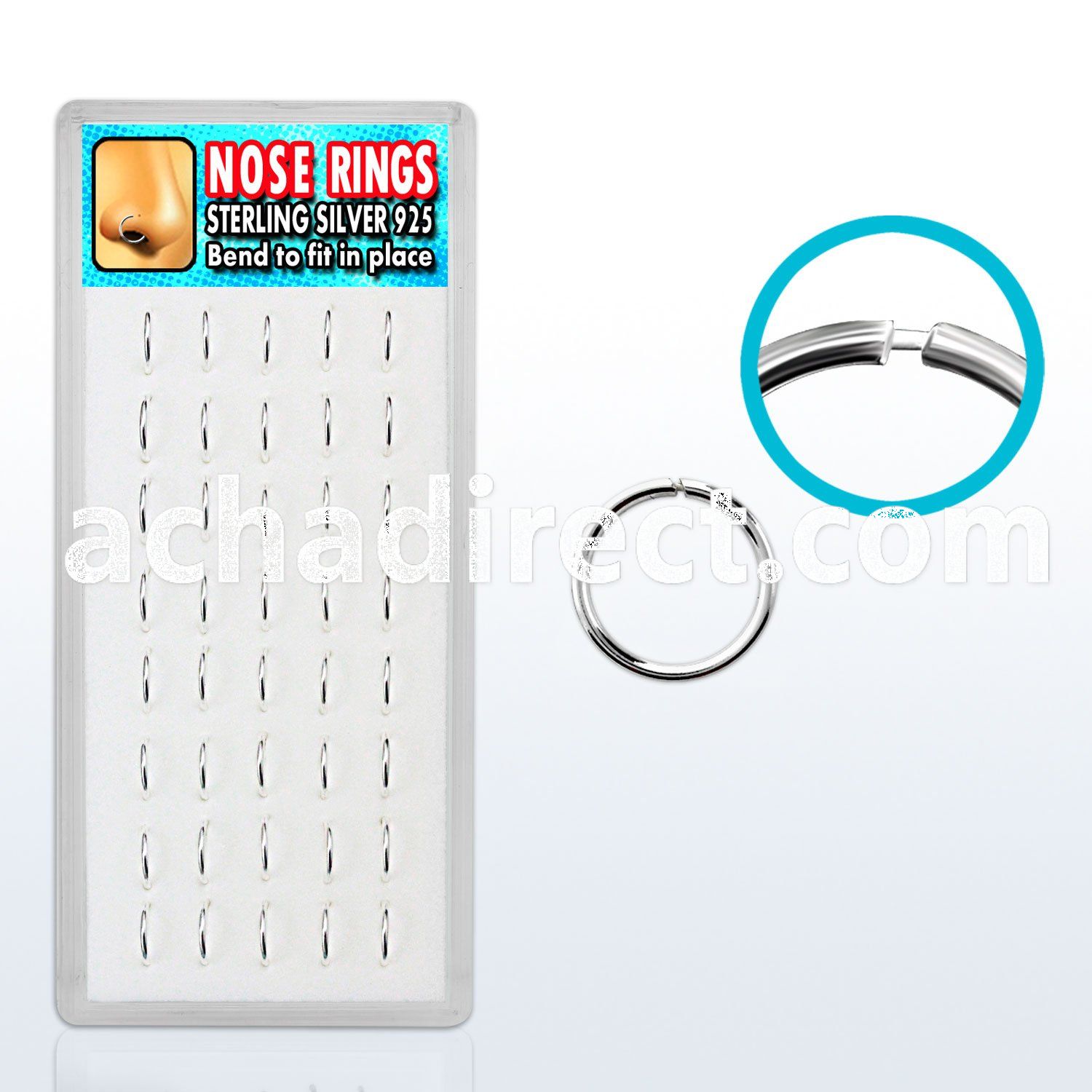 dnsm12 box of silver seamless nose hoops w diameter of 8mm