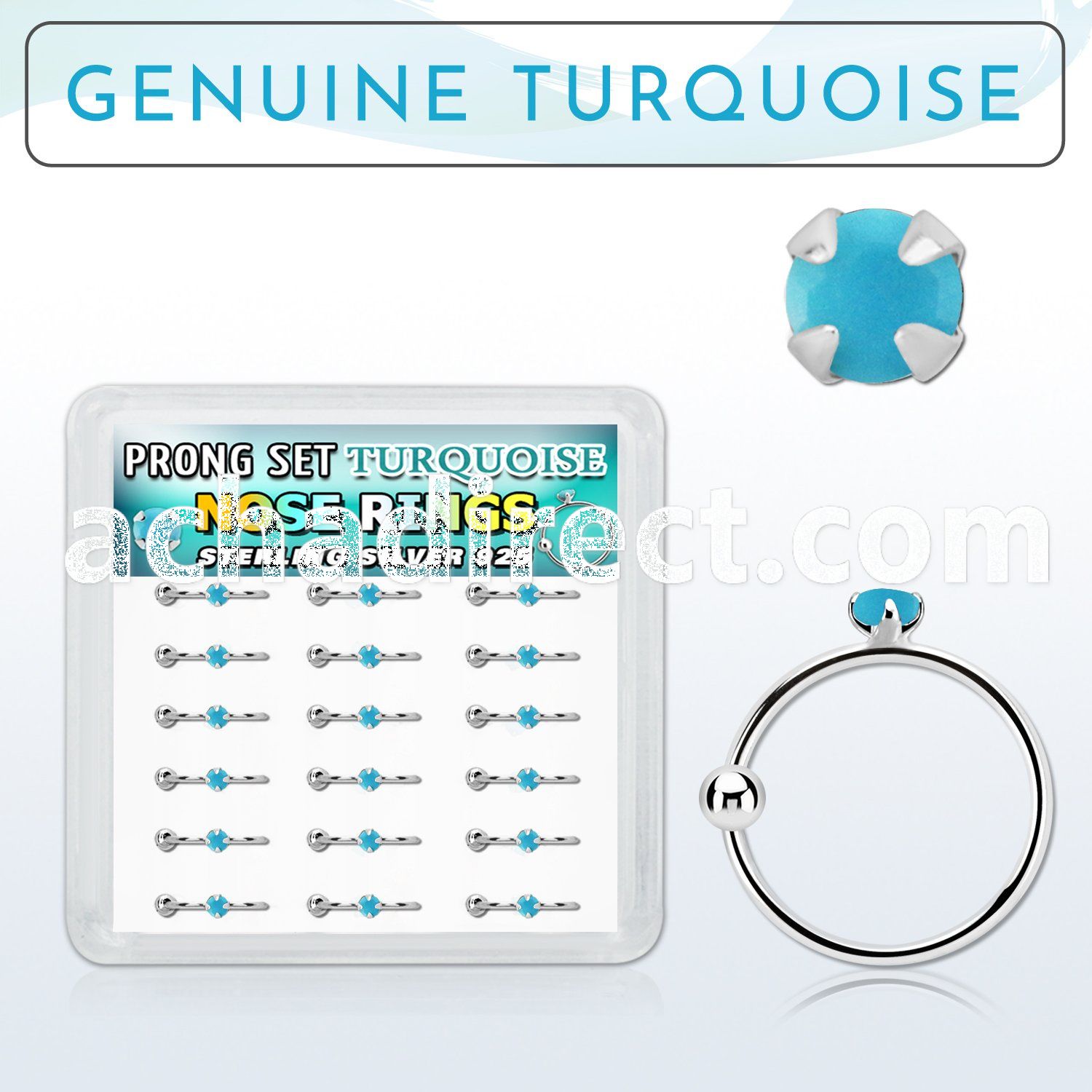 dnsm136 box w 18 silver noose hoop with turquoise stone 10mm