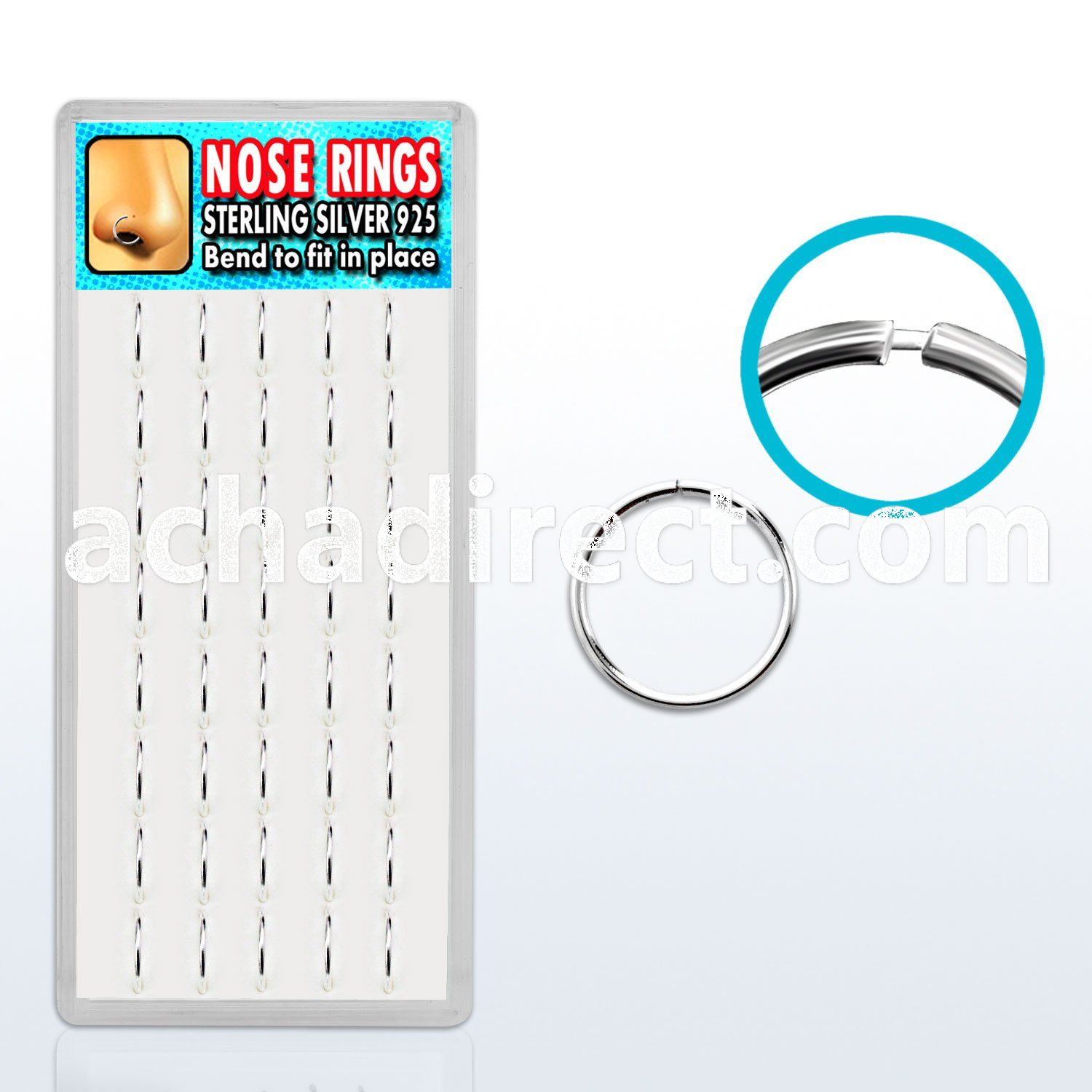 dnsm13 box of silver seamless nose hoops w diameter 10mm