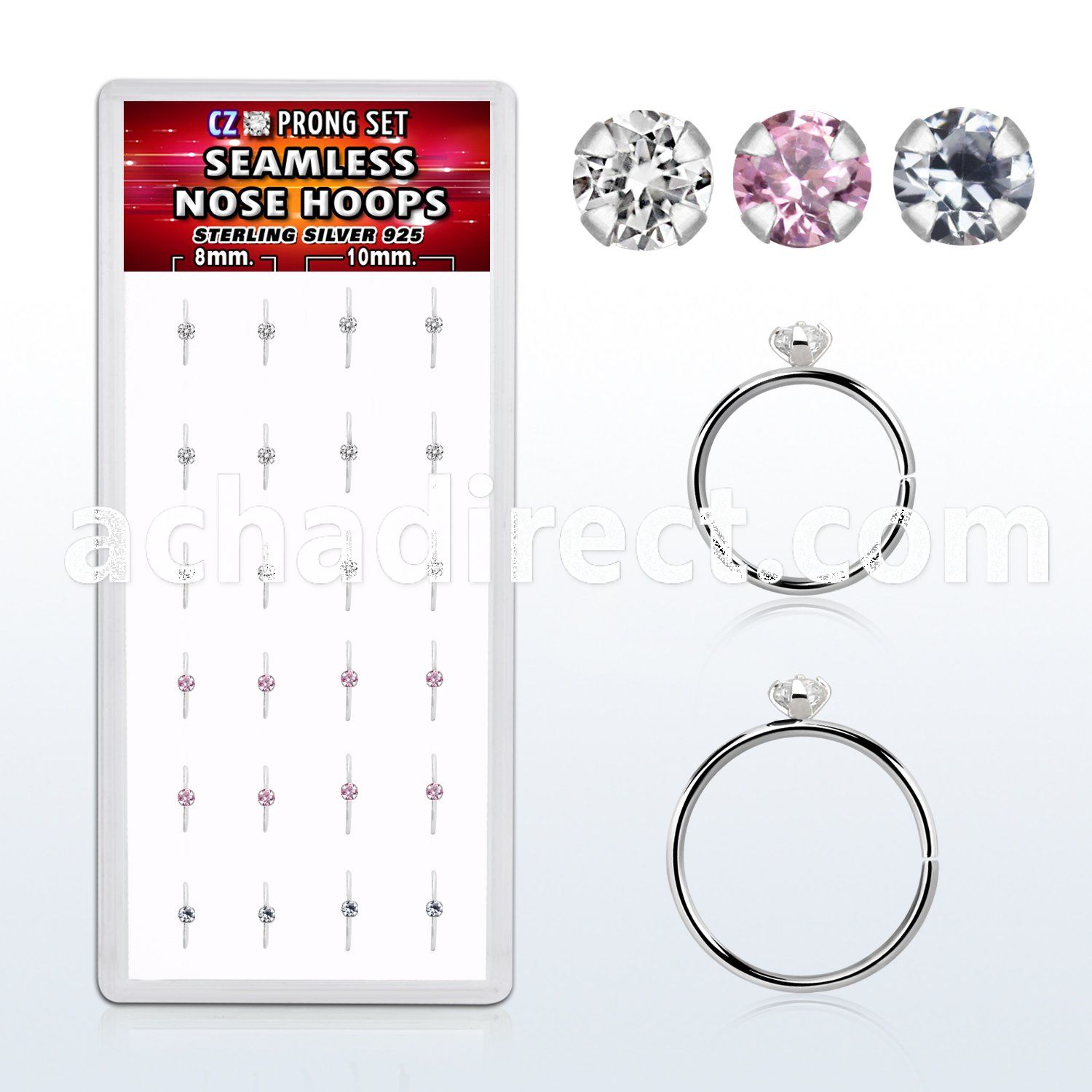 dnsm149 box w 40 silver seamless nose hoop w 2mm color cz