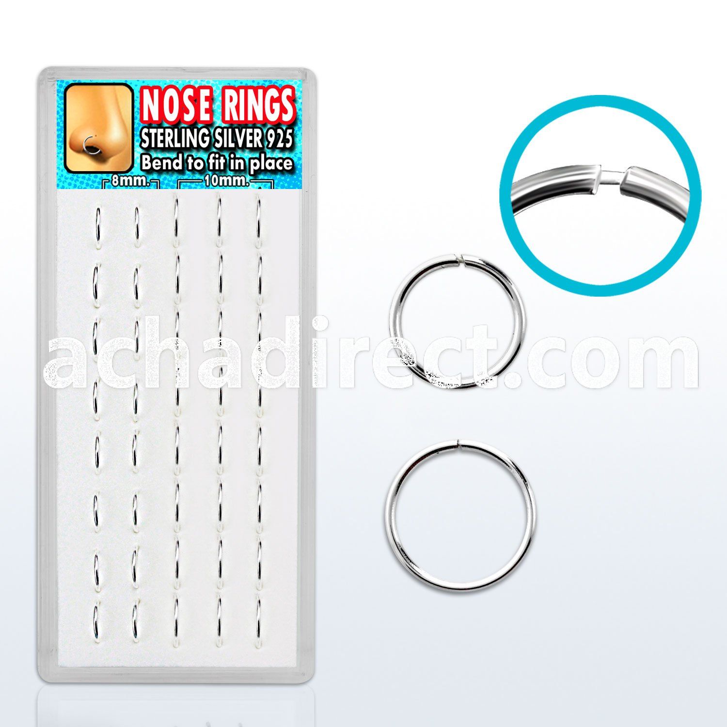 dnsm14 box of silver seamless nose hoops w diameter 8mm 10mm