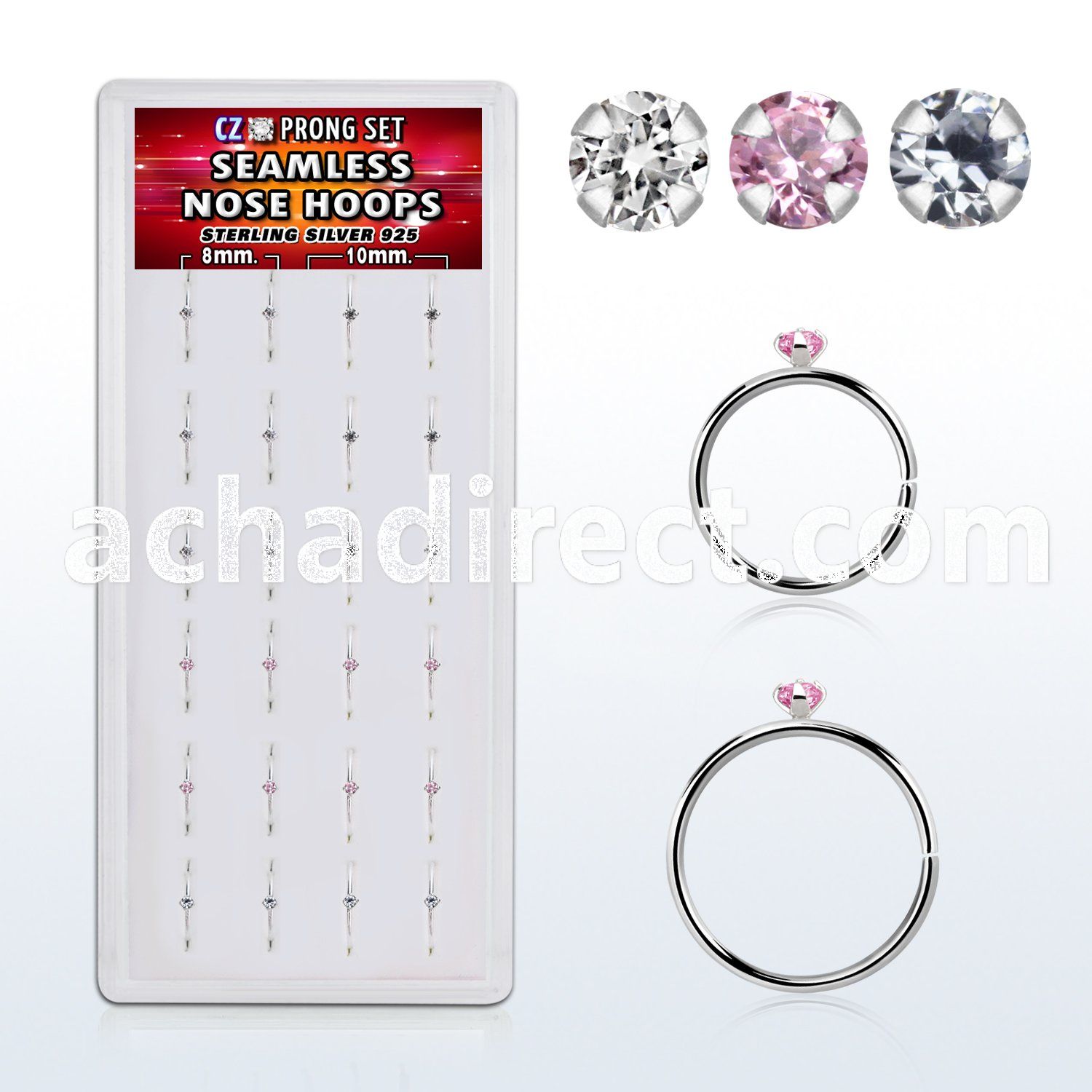 dnsm151 box w 40 silver seamless nose hoop w 1.5mm color cz