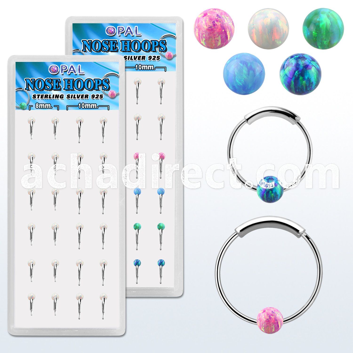 dnsm186 box 24 silver endless nose hoop 3mm synthetic opal ball