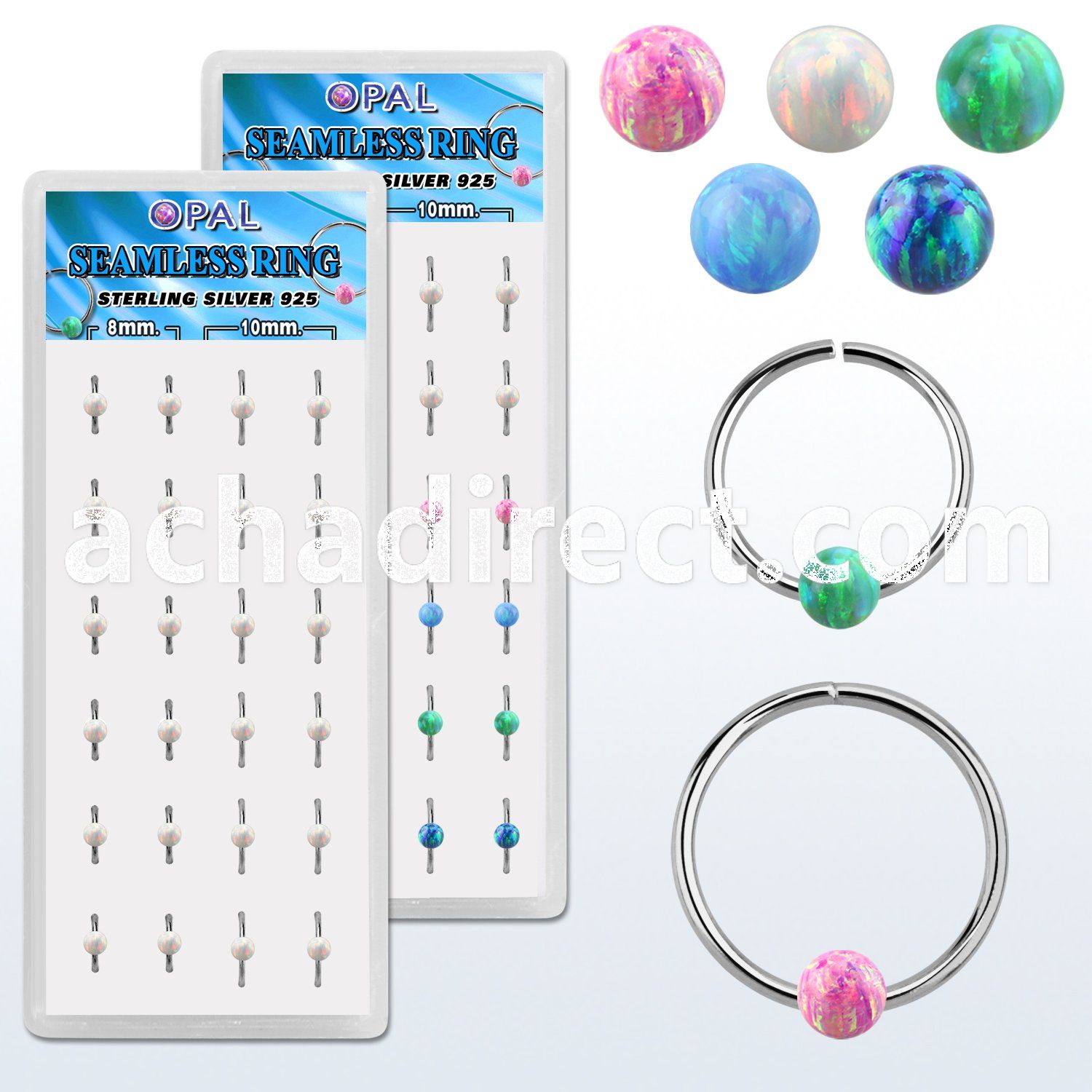 dnsm187 box 24 925 silver seamless rings 20g w 3mm opal ball