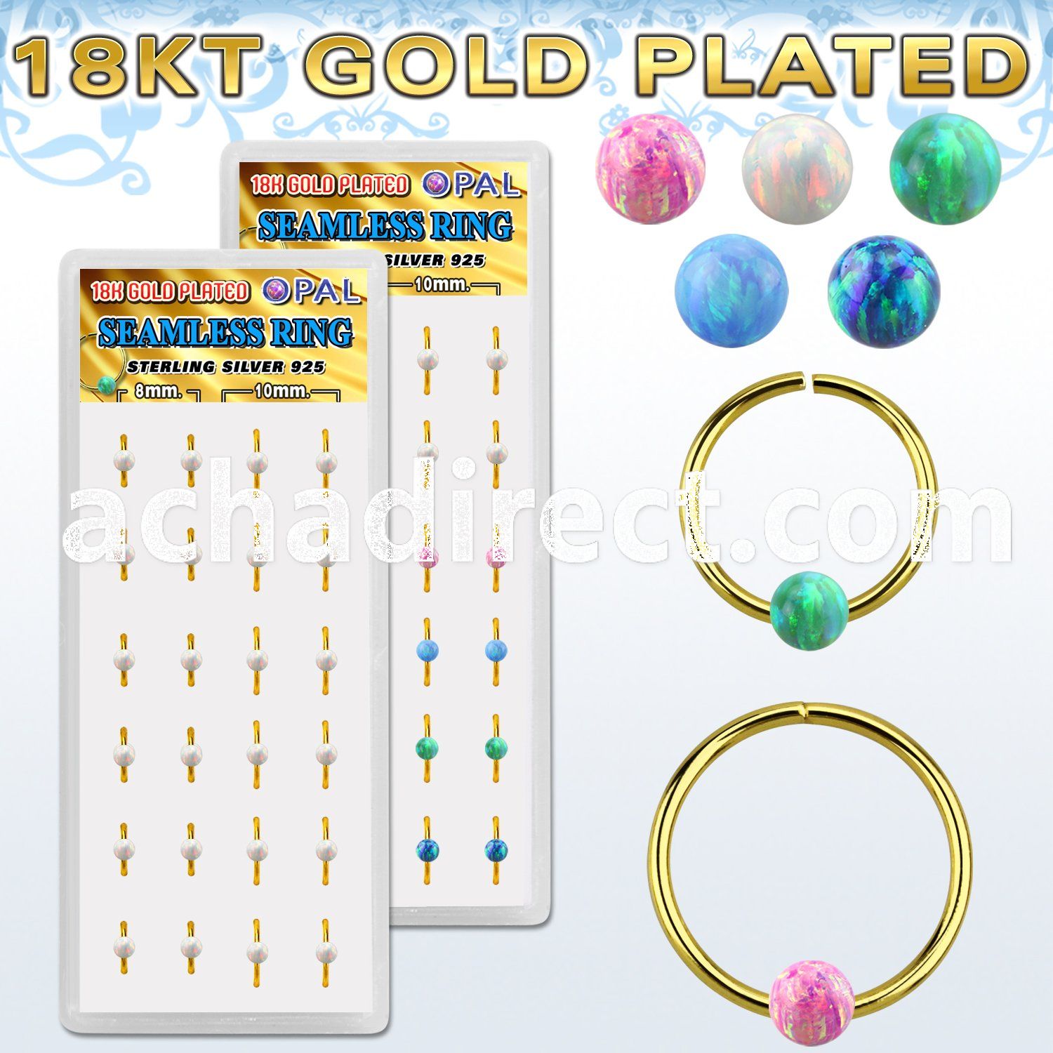 dnsm188 box 24 gold 925 silver seamless rings 20g 3mm opal ball
